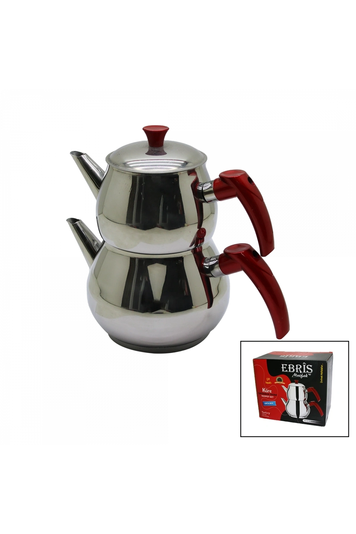 ORTA BOY KÜRE ÇELİK ÇAYDANLIK SETİ ÜST: 1LT - ALT: 1.60LT (5047)