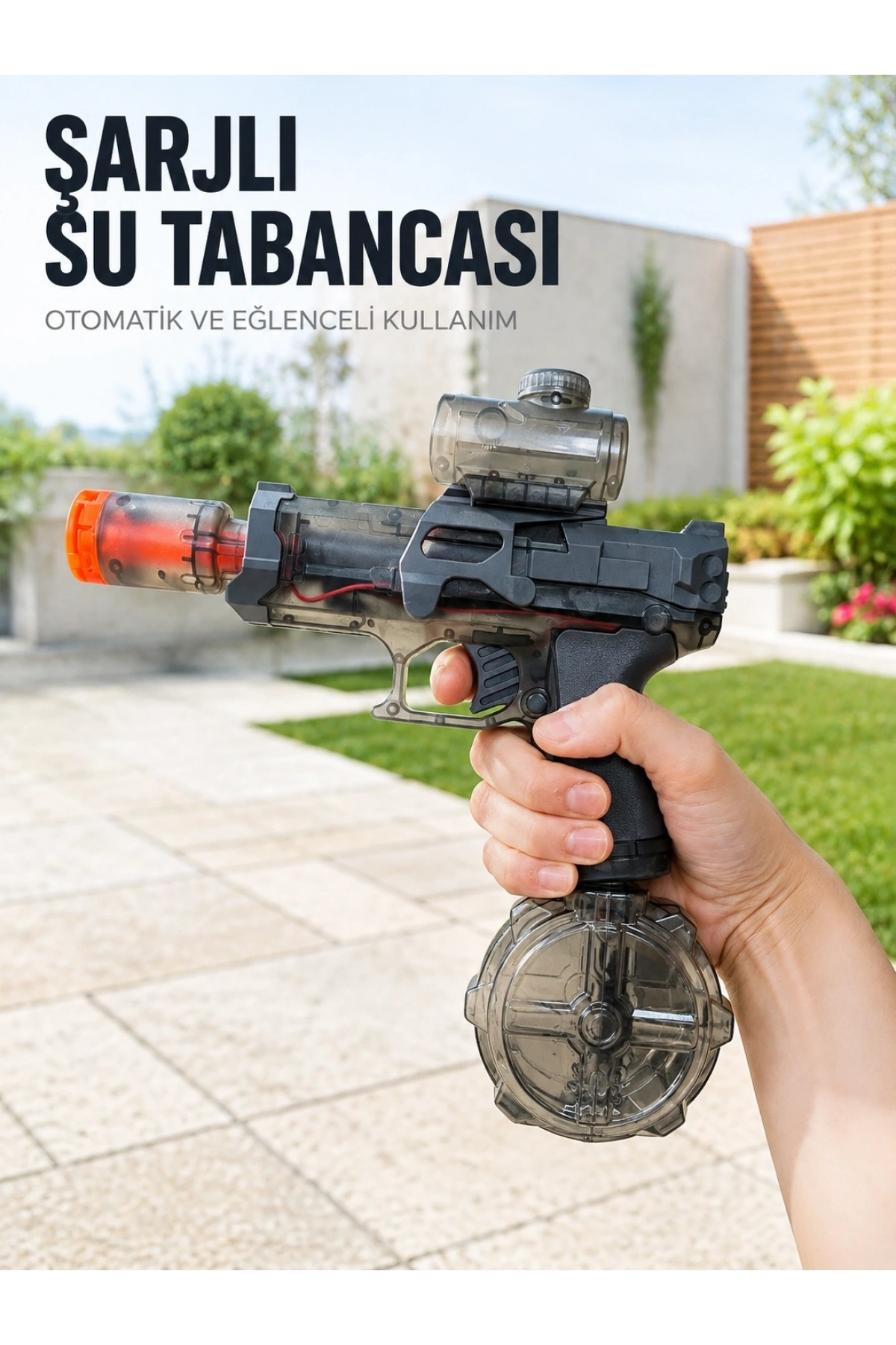 Otomatik Su Tabancası Şarjlı LED Işıklı Basınçlı Su Püskürtmeli Oyuncak
