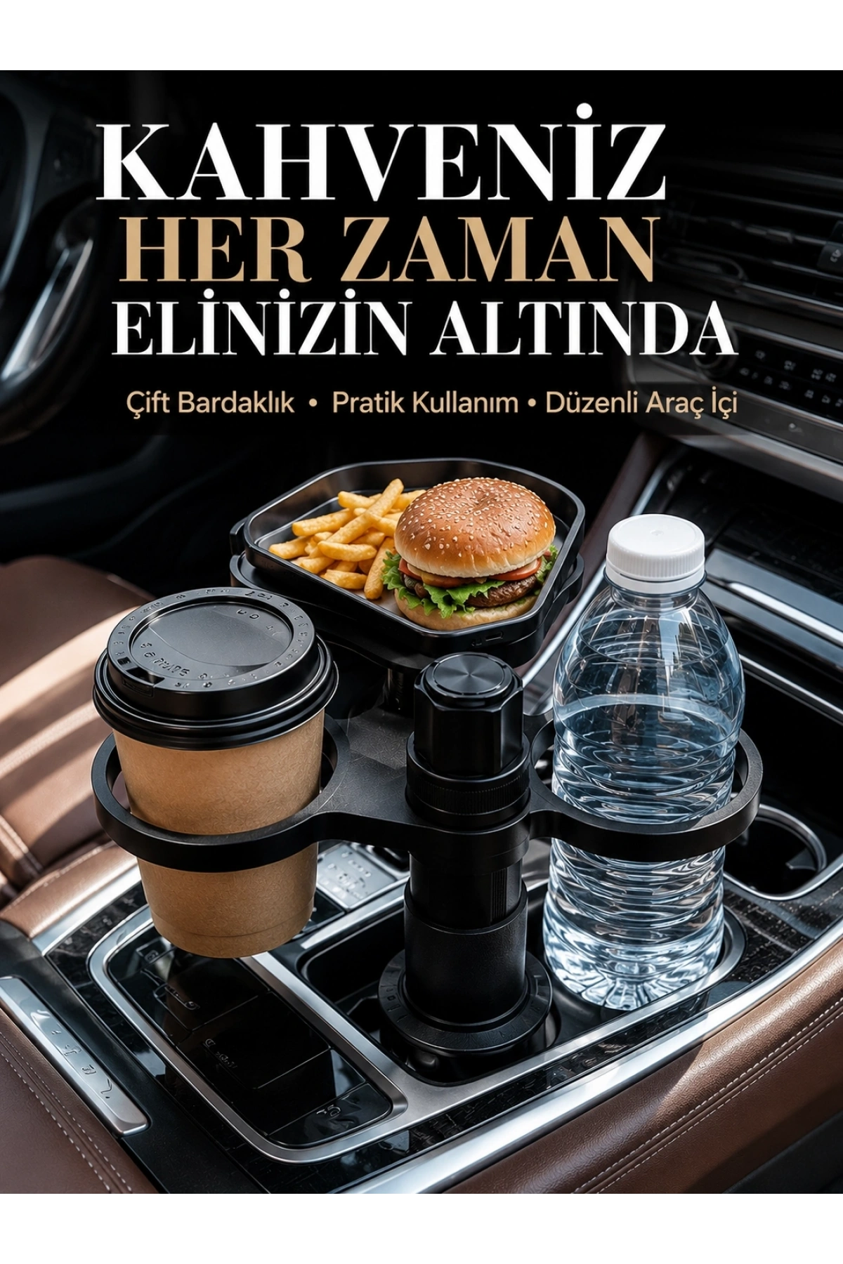 Otomobil İçin Çift Bardak Tutucu ve Çok Amaçlı Organizer