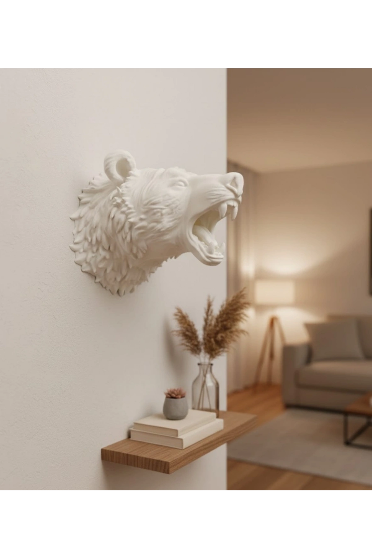 Özel Tasarım Beyaz Ayı Duvar Aksesuarı 3D Dekoratif Heykel 25x19 cm