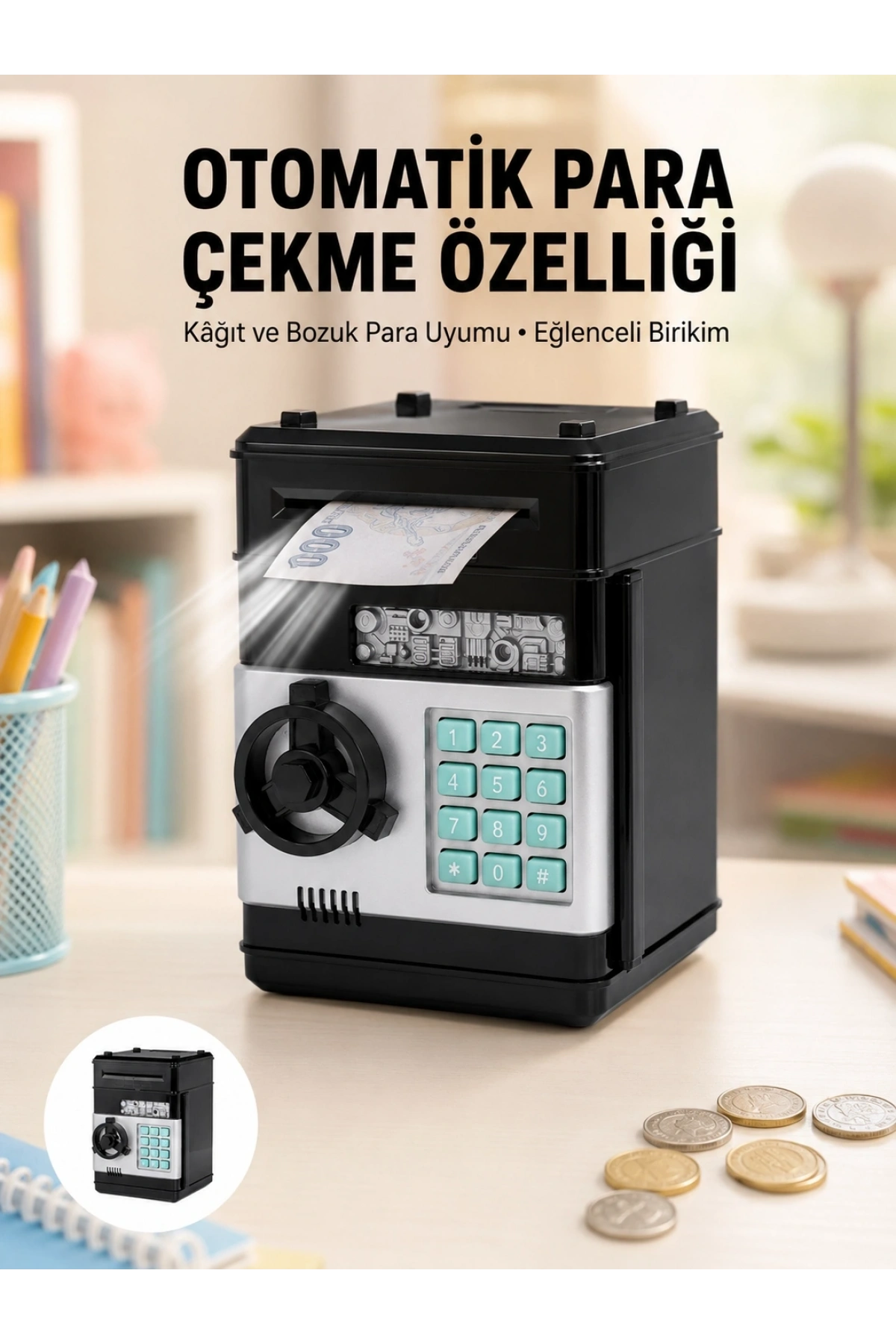 Para Kasası Görünümlü Elektronik Şifreli Kumbara