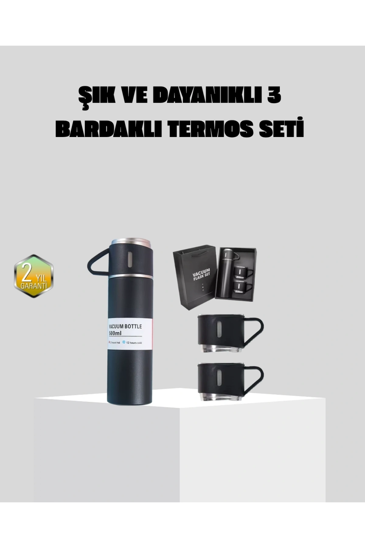 Paslanmaz Çelik 500 ml Termos Seti – 8 Saat Isı Koruma, Vakumlu, Sızdırmaz ve Taşınabilir