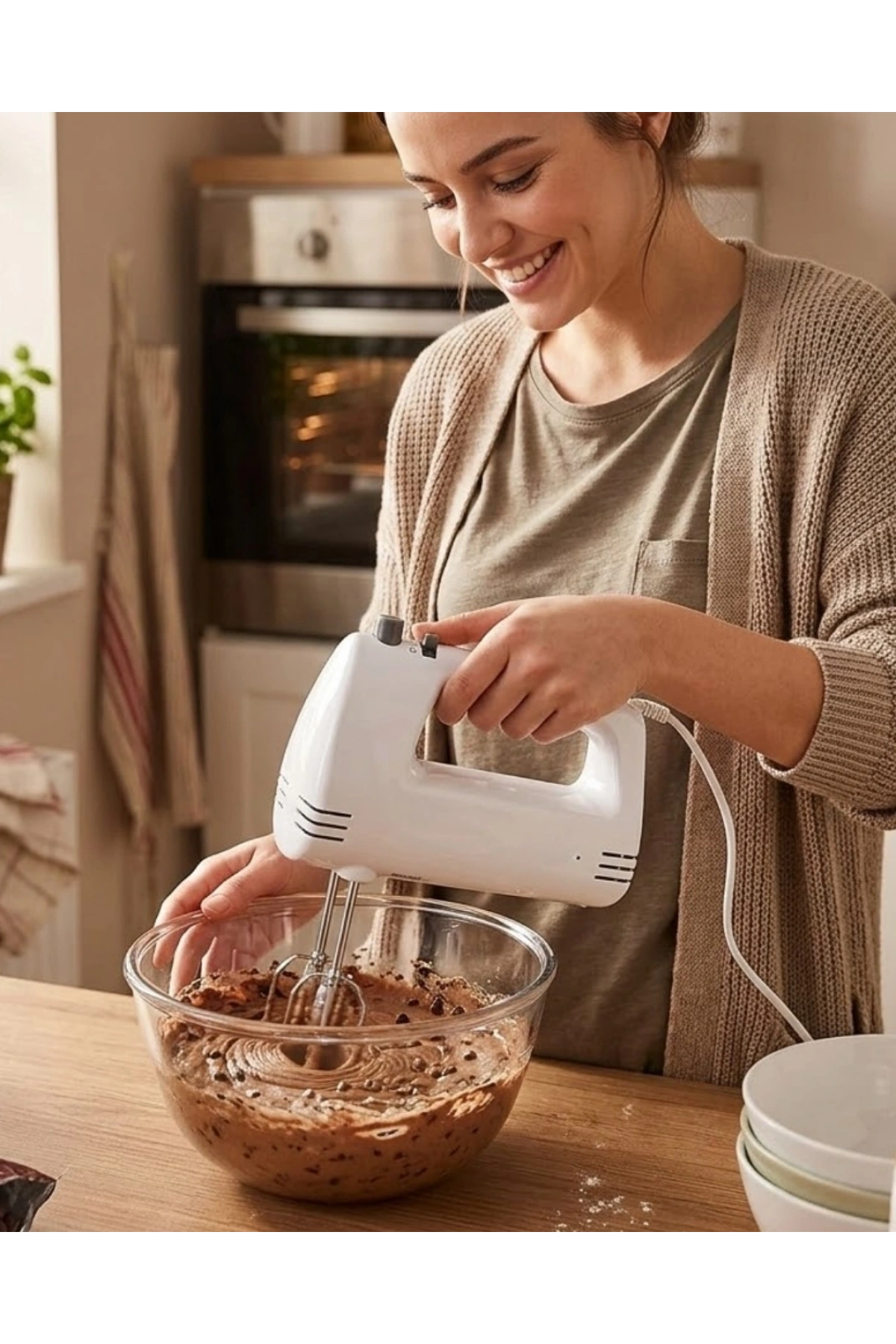 Paslanmaz Çelik Çırpıcılı El Mikseri 250W Çok Kademeli Mutfak Mikseri