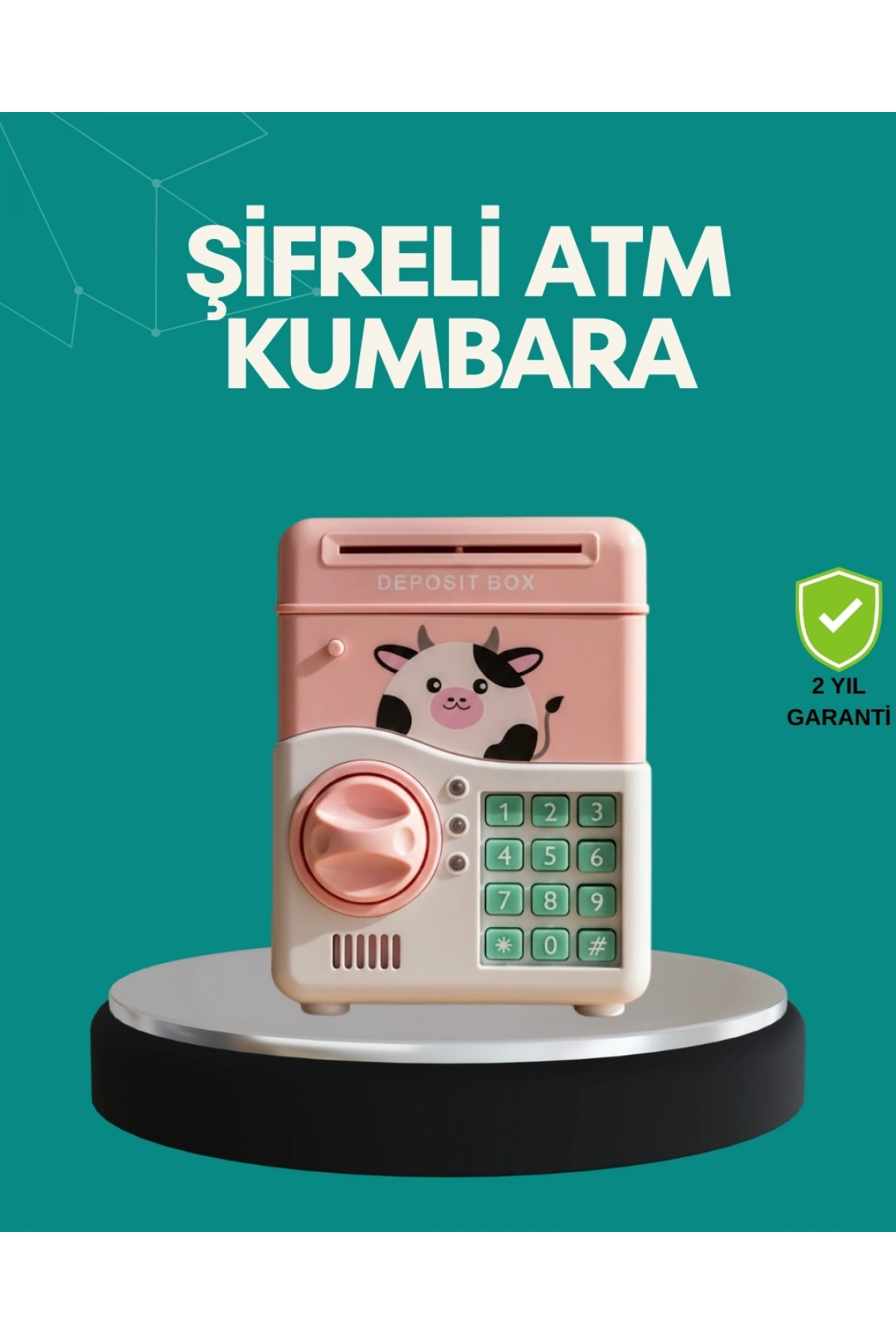 Pembe ATM Kasa Görünümlü Elektronik Şifreli Çocuk Kumbarası