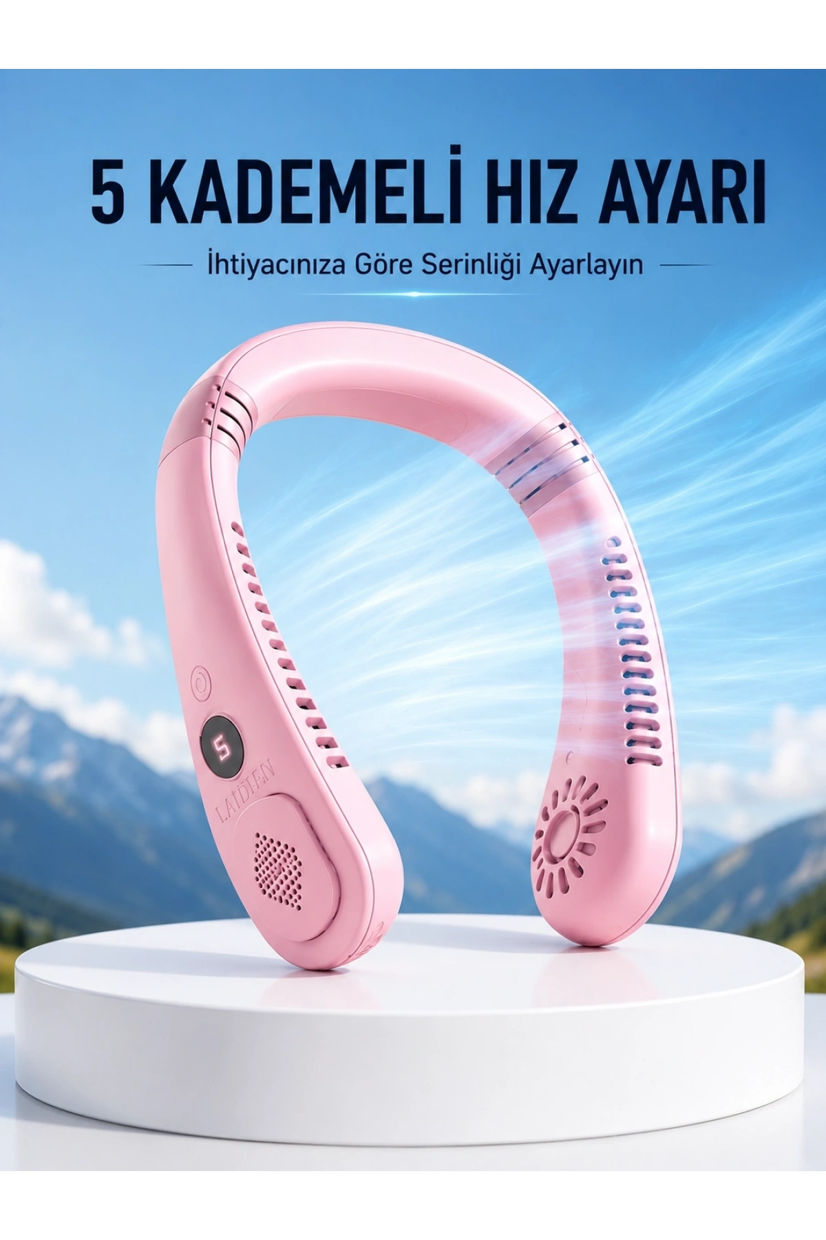 Pembe Taşınabilir Boyun Fanı Ergonomik Tasarım Çok Kademeli Hava Akışı