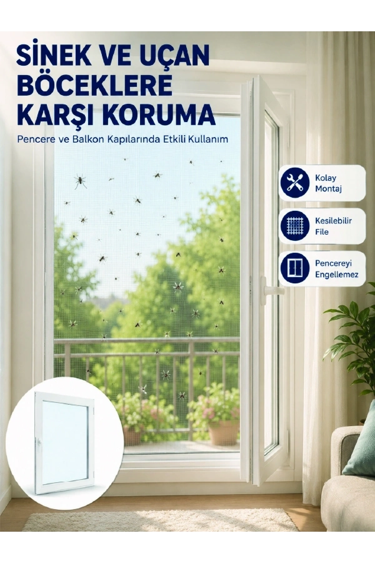 Pencere ve Balkon İçin Tek Kanatlı Kolay Takılan Sineklik