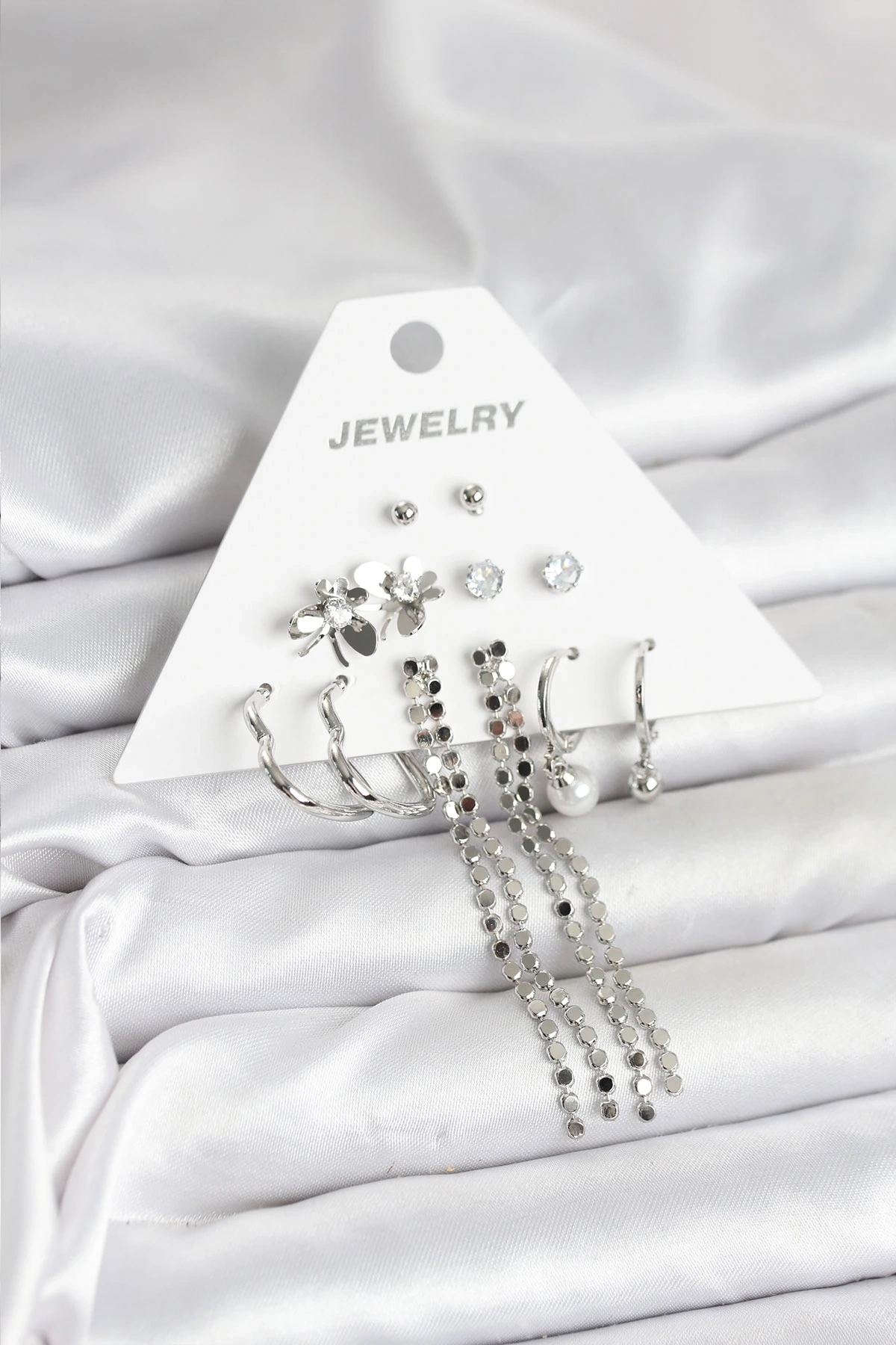 Pirinç Gümüş Renk 6 Çift Kadın Küpe