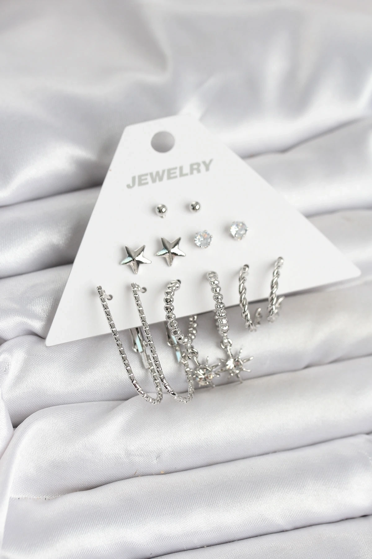 Pirinç Gümüş Renk Küpe Seti 6lı