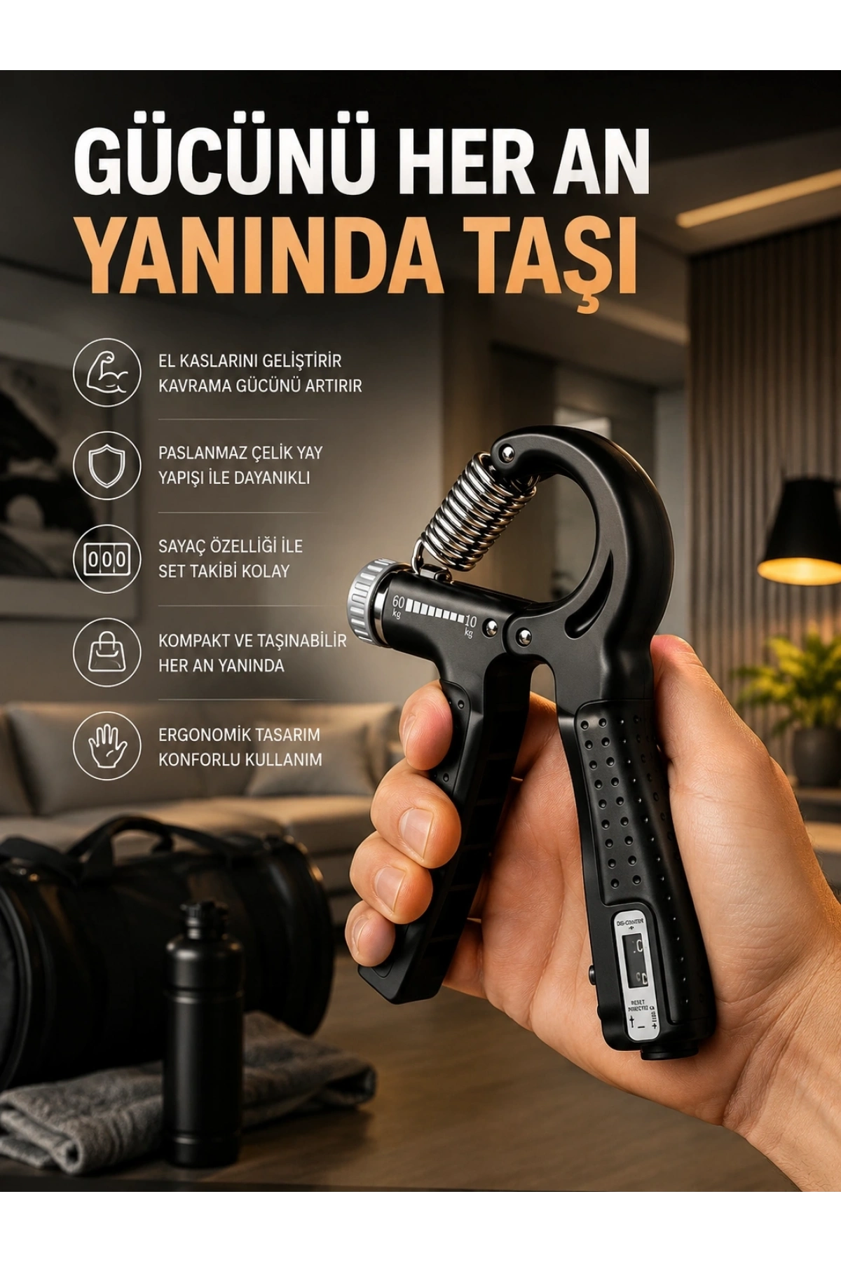 Portatif Ayarlanabilir El Yayı Sayaçlı Dayanıklı Çelik Yay