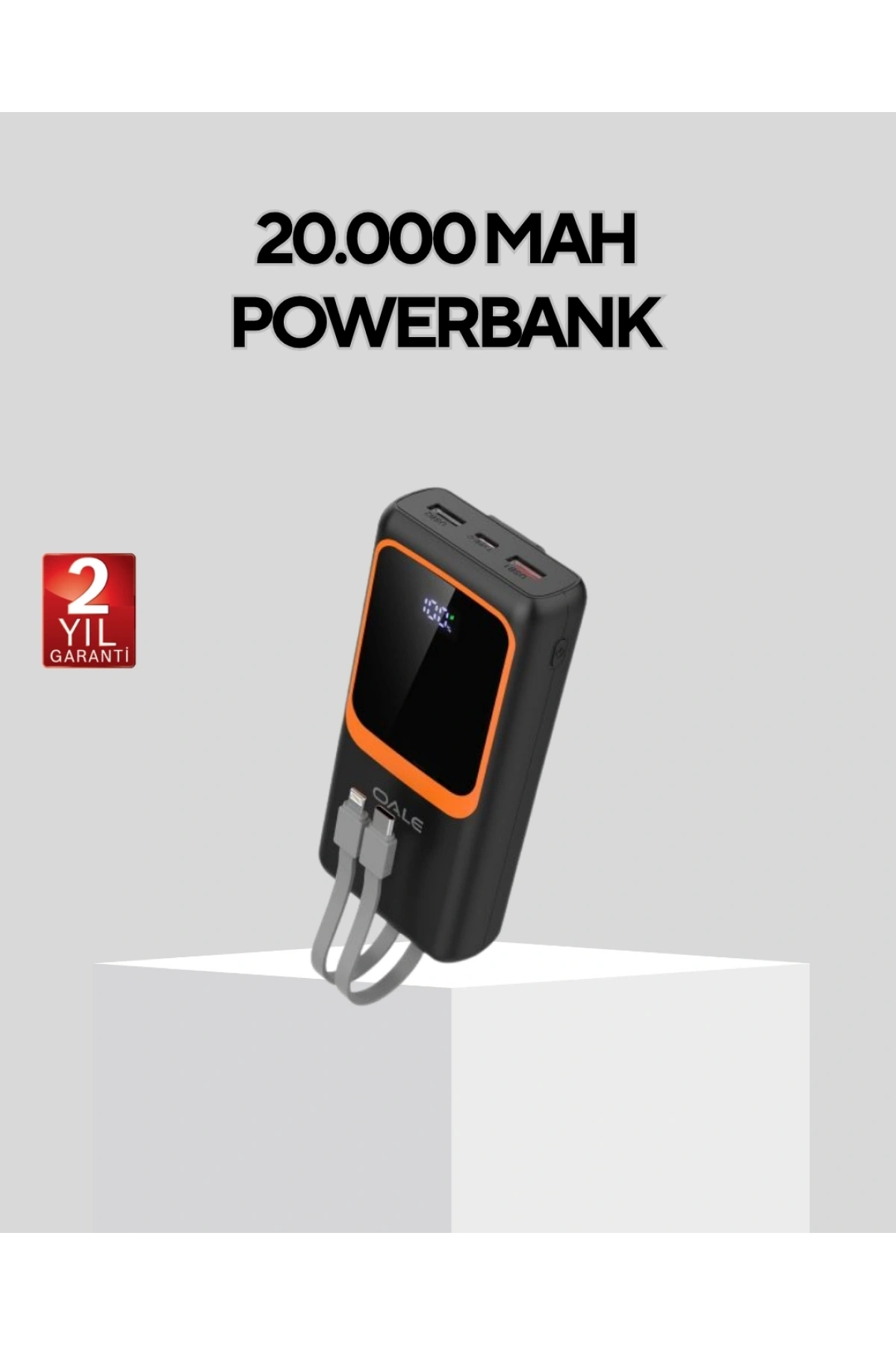 Powerbank 20000 mAh Dijital Ekranlı ve Çok Kablolu Hızlı Şarj Cihazı