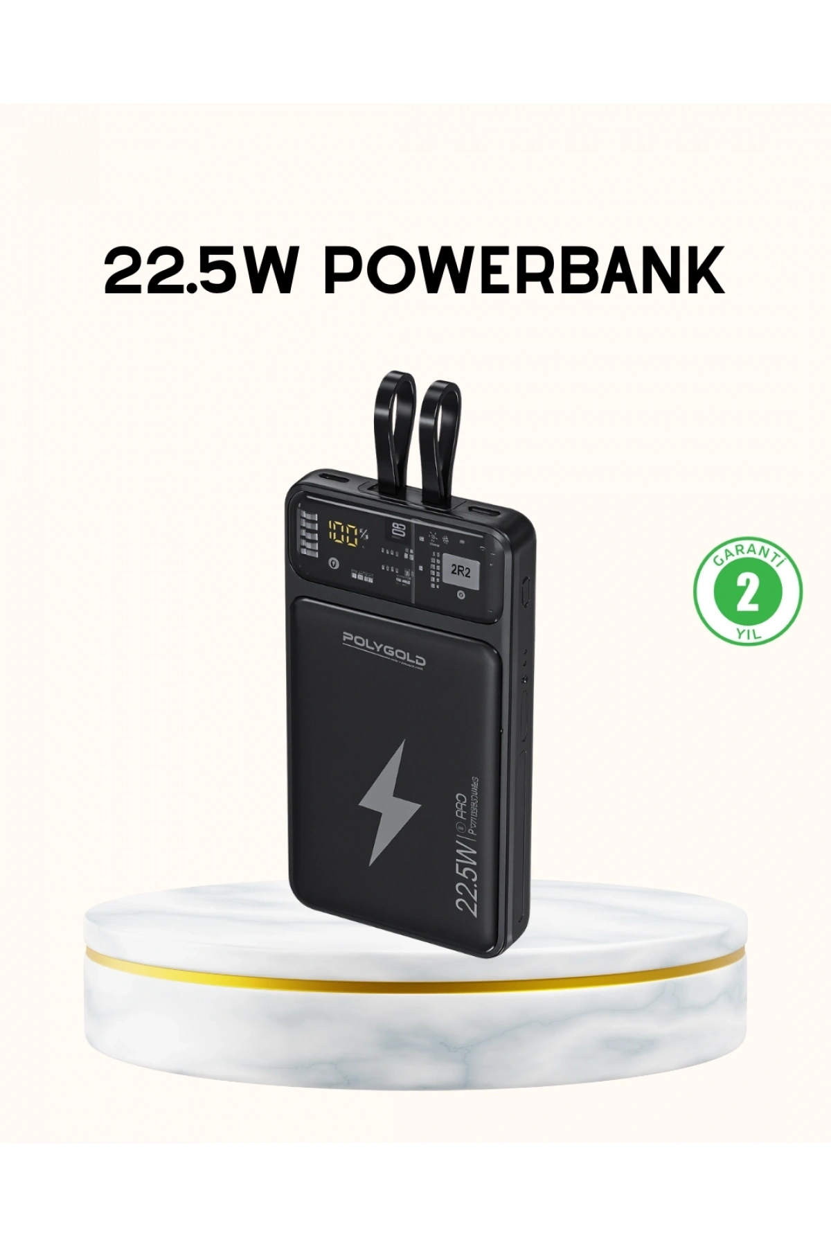 Powerbank Hızlı Şarj 10000 mAh Dahili Kablo