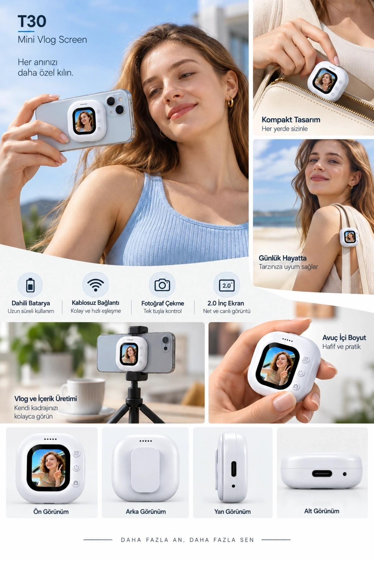 Pratik Kullanım Kablosuz Mini Selfie Ekranı