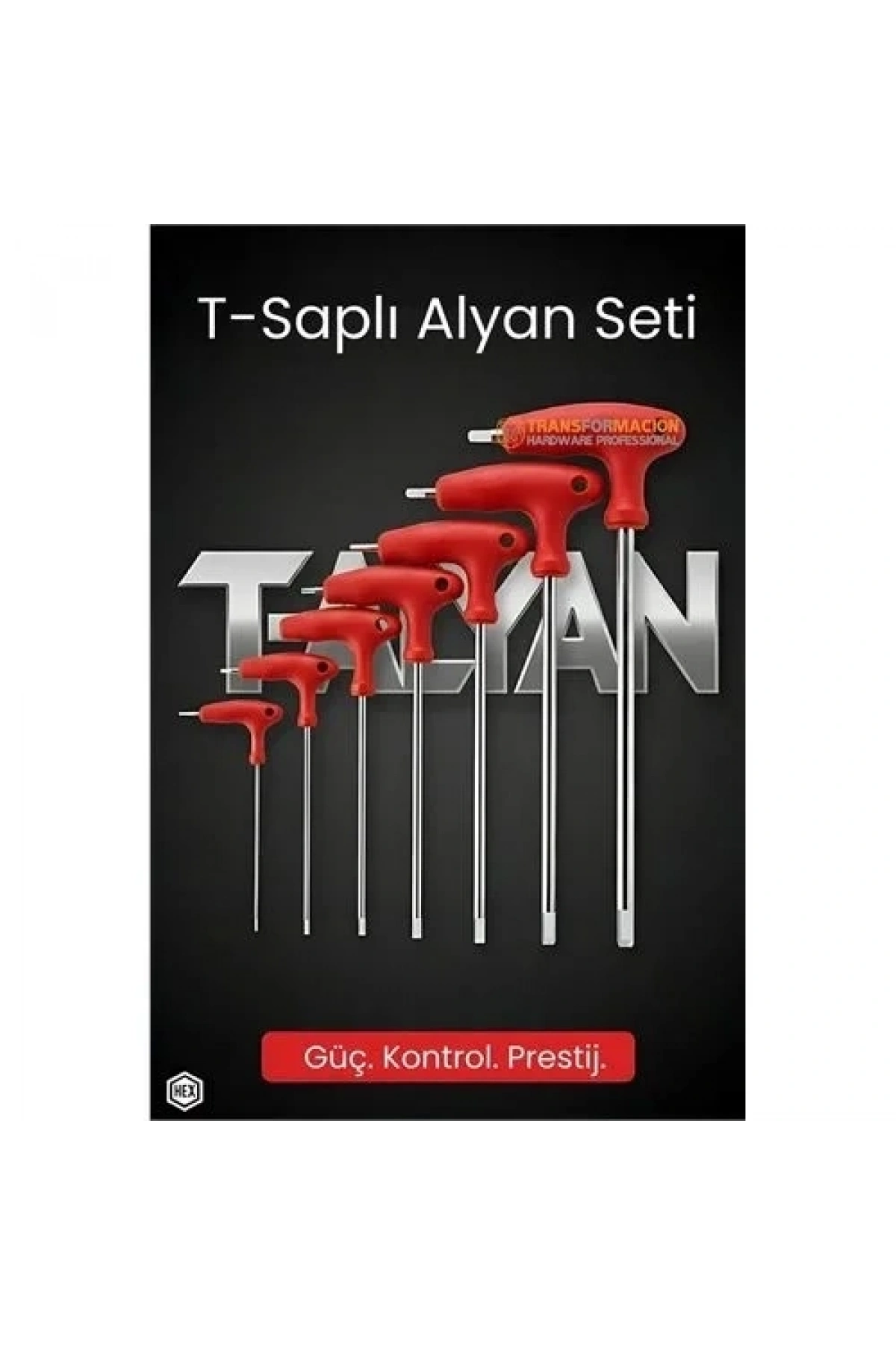 Profesyonel T-saplı Alyan Seti | 7 Parça Cr-v Çelik Hex Uçlu Güç Serisi 722632