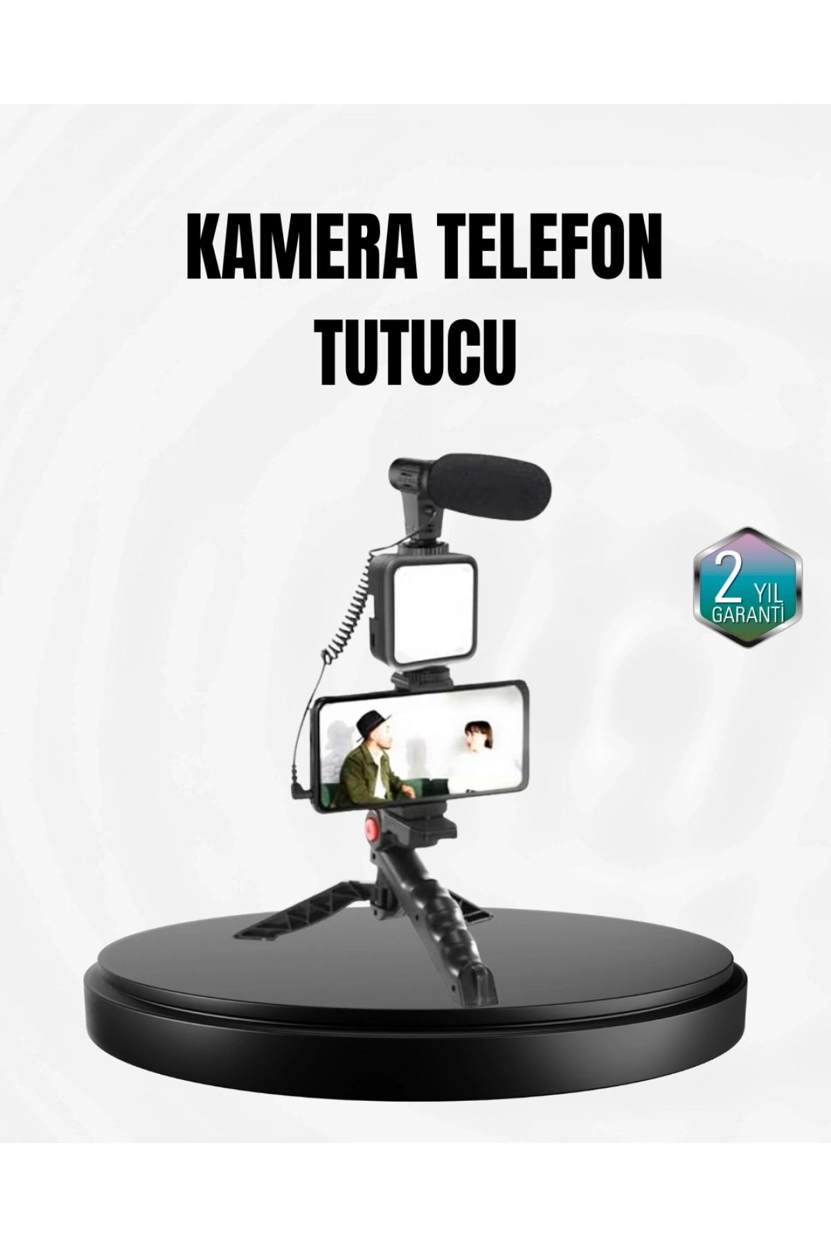 Profesyonel Vlog Çekim Kiti LED Işıklı Tripod Mikrofonlu Telefon Seti