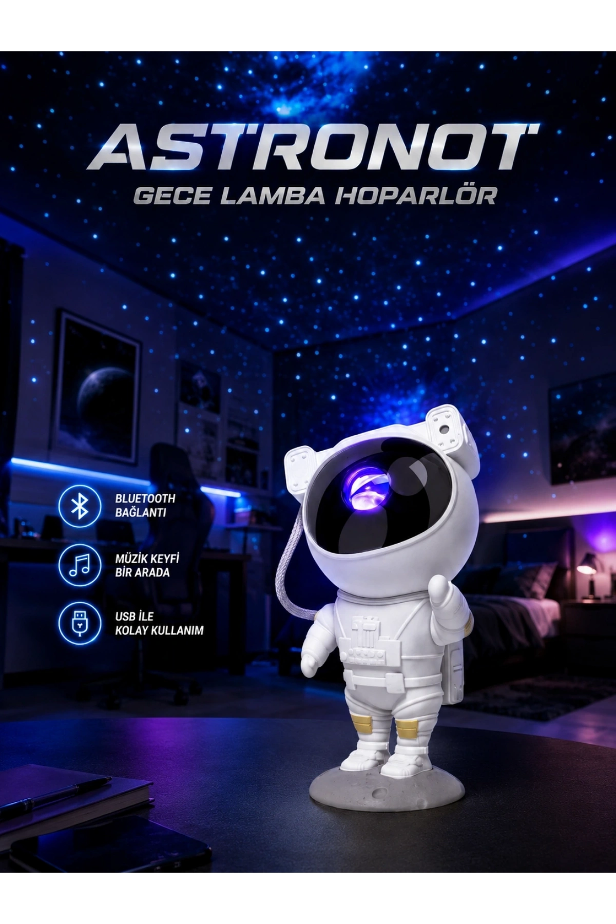 Projeksiyon Astronot Lamba Speaker Sevimli Astronot Bluetooth Hoparlör Yeni Nesil
