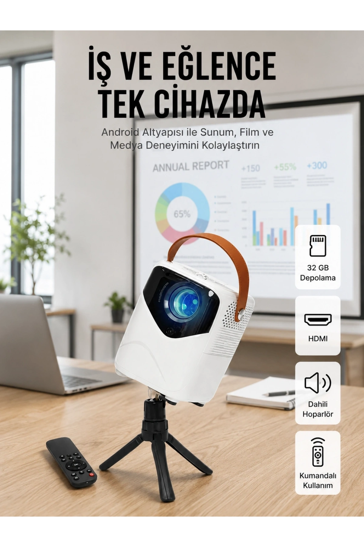 Projeksiyon Ev Sineması Bluetooth 4k HD Kaliteli Görüntü Kumandalı