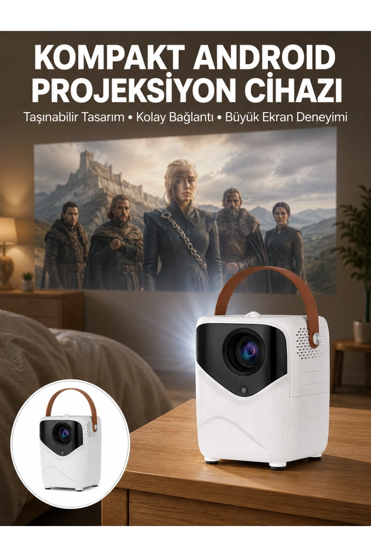 Projeksiyon Ev Sineması Bluetooth 4k HD Kaliteli Görüntü Kumandalı Yeni Nesil