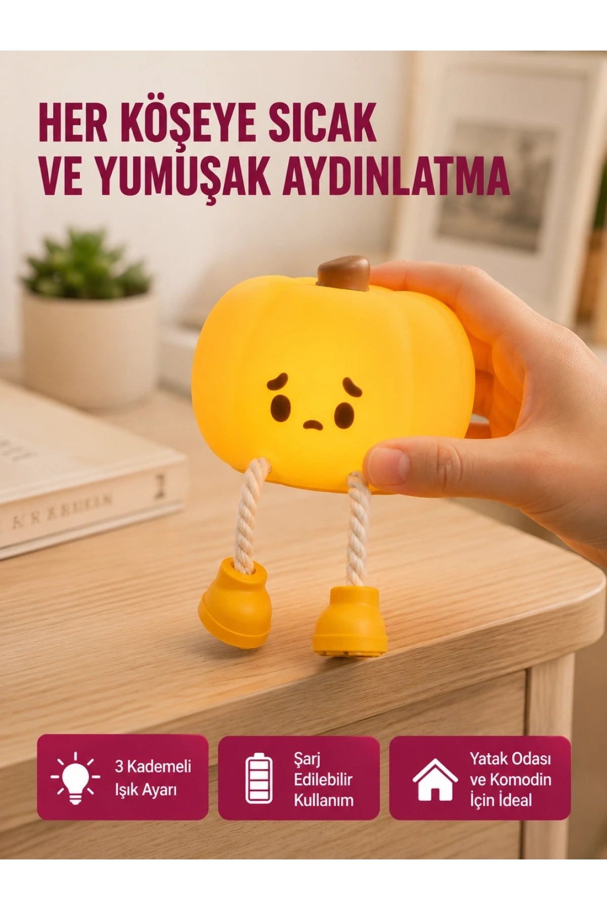 Pumpkin LED Night Light Dokunmatik Şarjlı Silikon Gece Lambası Yeni Nesil