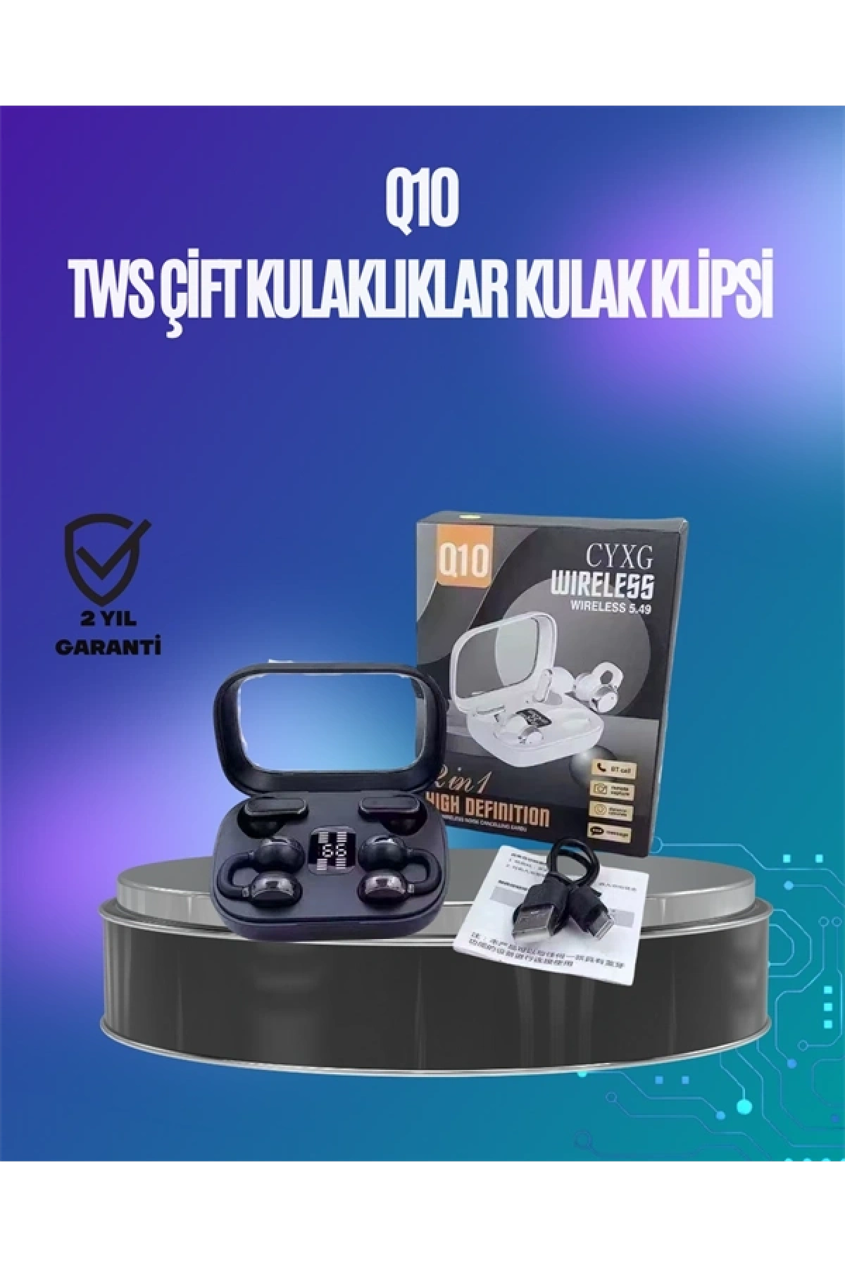 Q10 True Wireless Stereo Kulaklık – Ergonomik Tasarım, 10m Menzil, Type-C