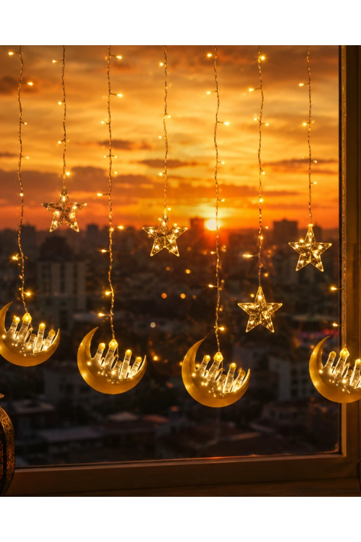 Ramazan Temalı LED Işık Hilal ve Yıldız Figürlü Dekor Lambası