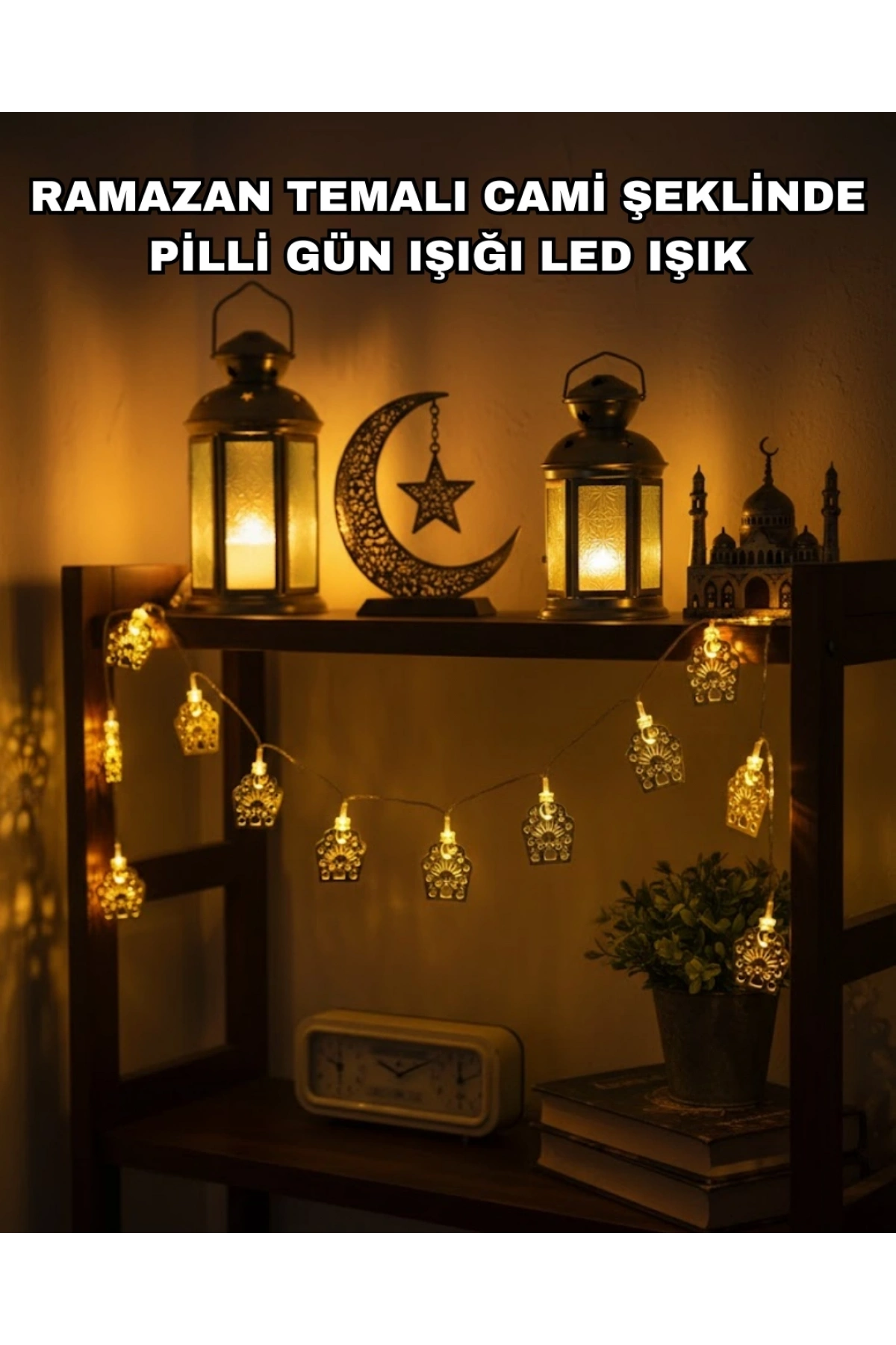Ramazan ve Bayram Dekoratif LED Işık Cami Figürlü Sıcak Sarı Aydınlatma