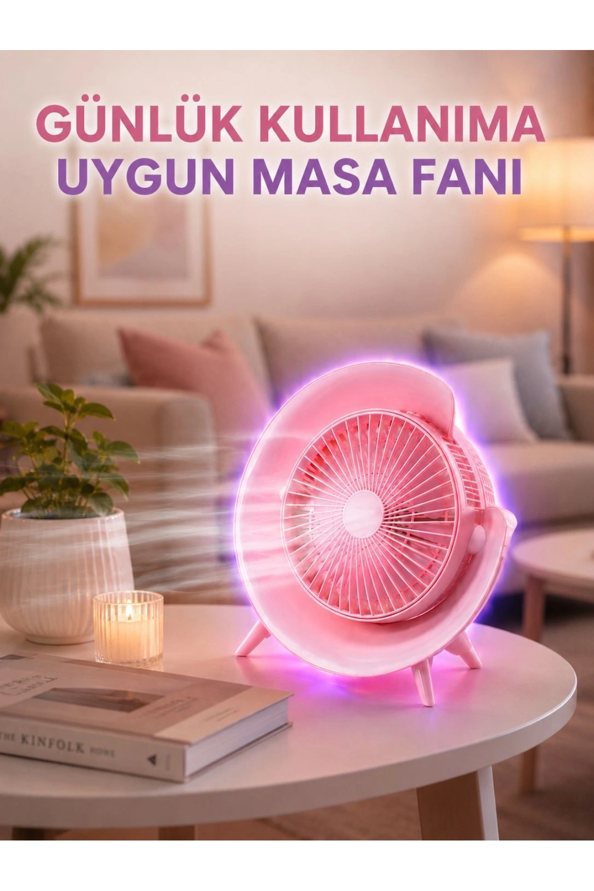 Renkli Ambiyans Işıklı Taşınabilir Masaüstü Vantilatör