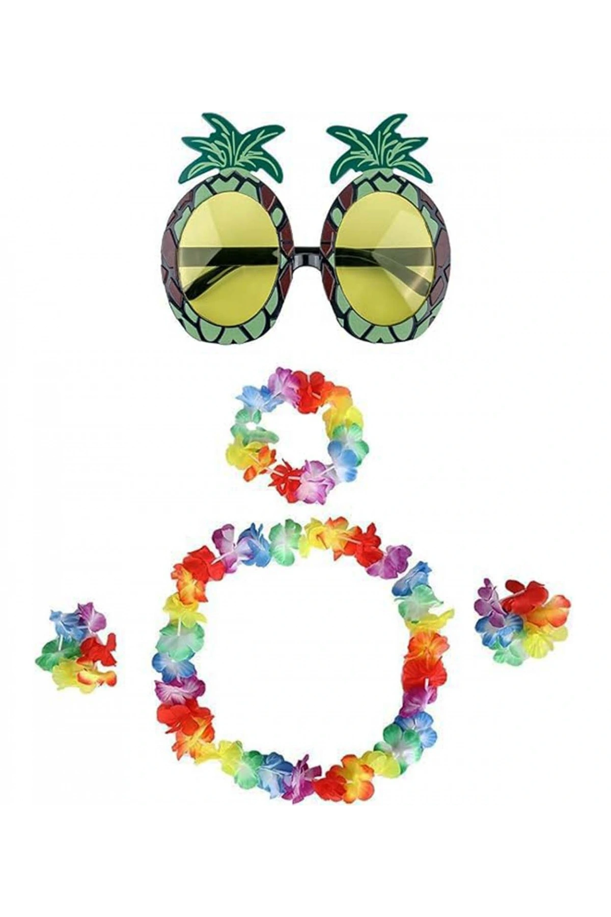 Renkli Ananas Gözlük, Taç, Kolye ve Bileklik Seti (5047)