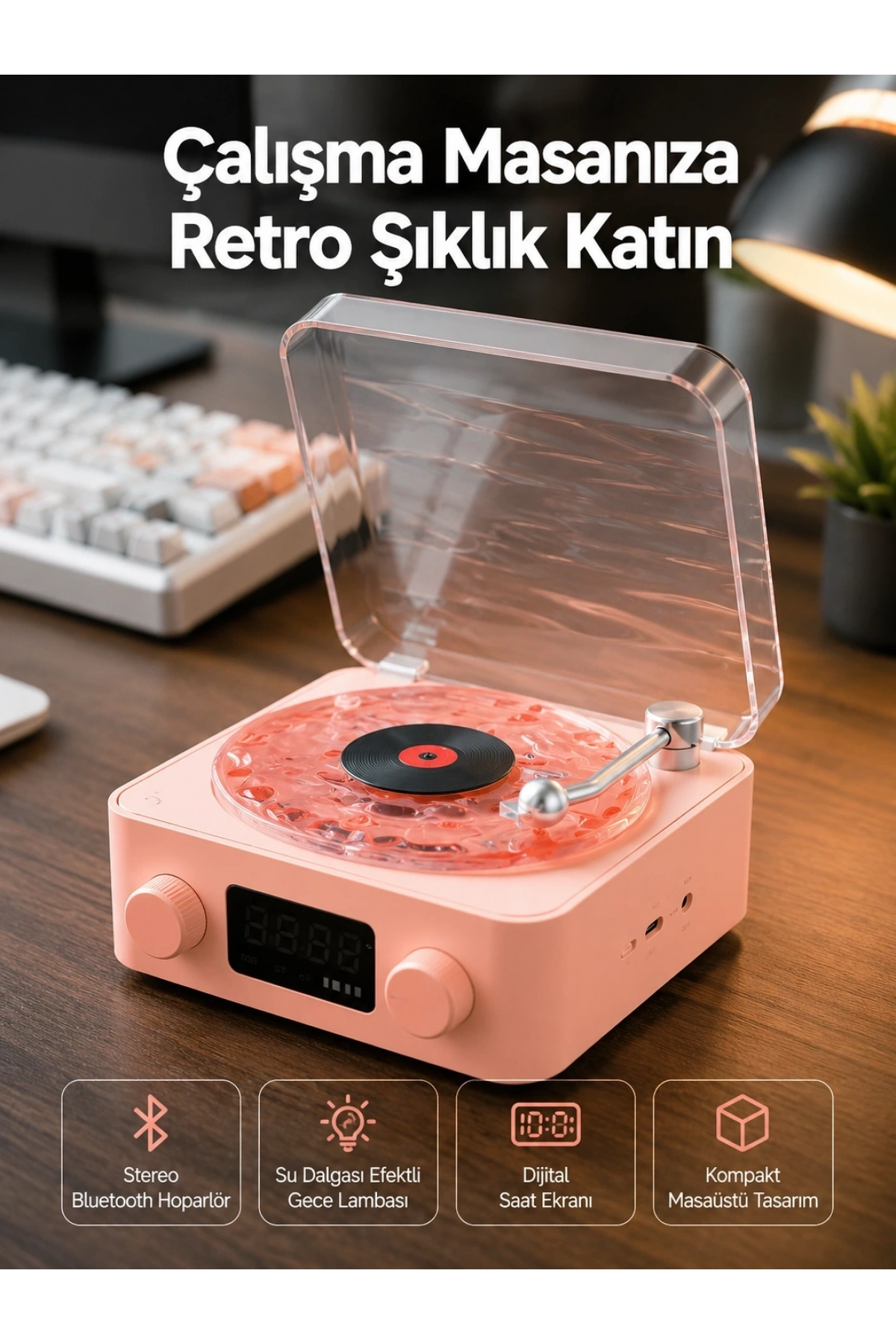 Retro Bluetooth Hoparlör – Kristal Ses, Gece Lambası, Saatli Tasarım Yeni Nesil
