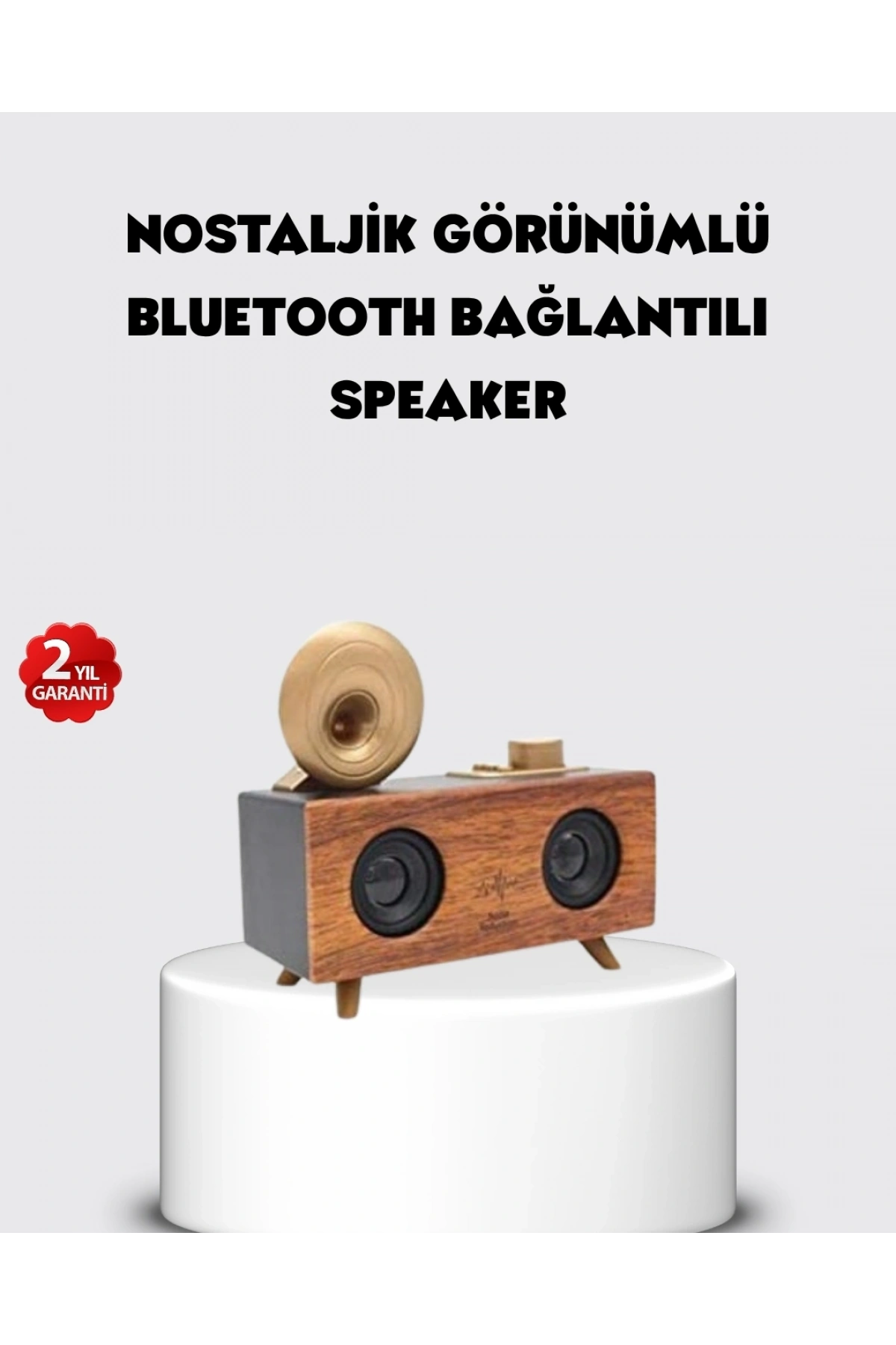 Retro Gramofon Tasarımlı Bluetooth Hoparlör – 3D Stereo Ses, 1800 mAh Batarya