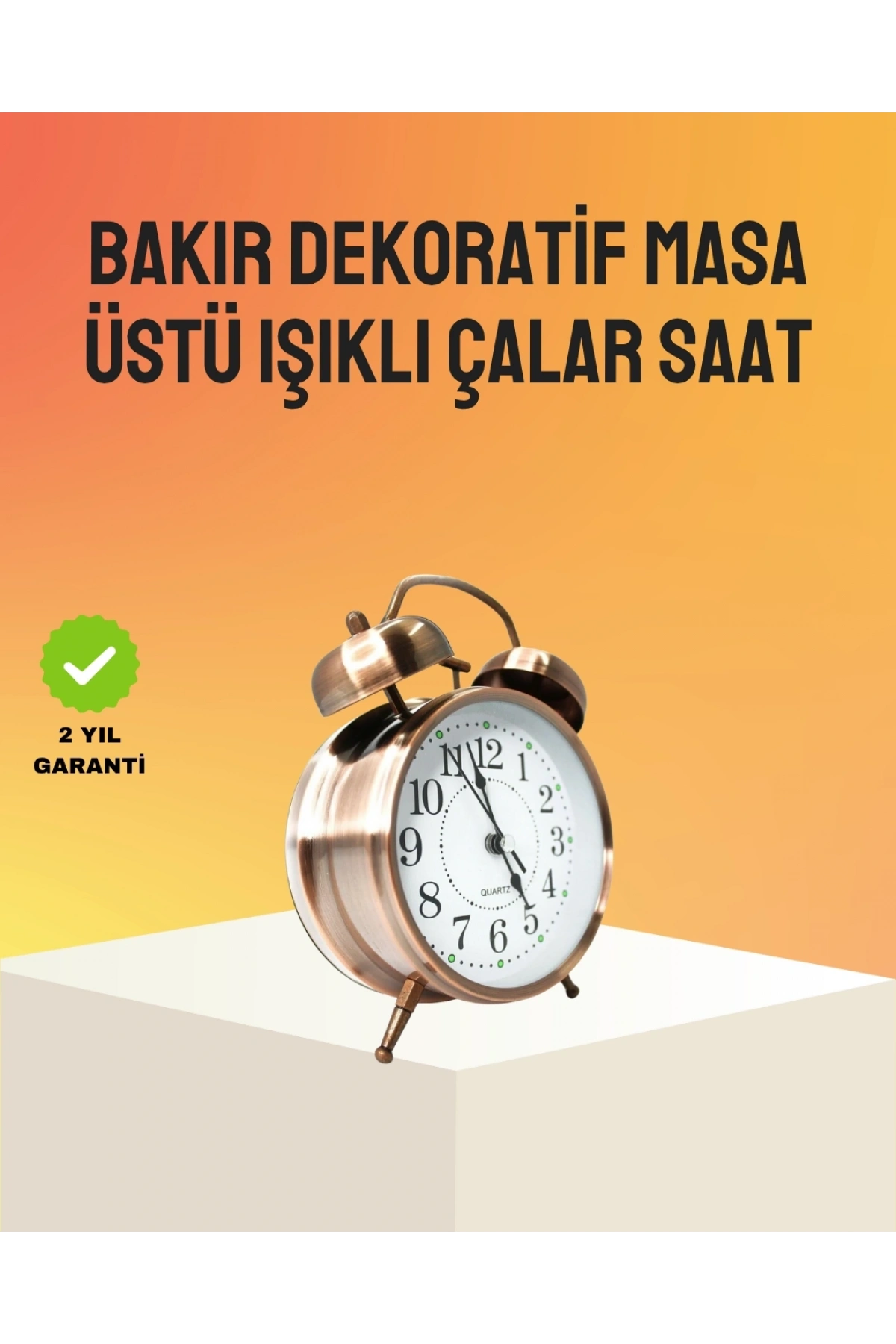 Retro Tarz Bronz Dekoratif Masa Saati Metal Gövde Yüksek Sesli Alarm