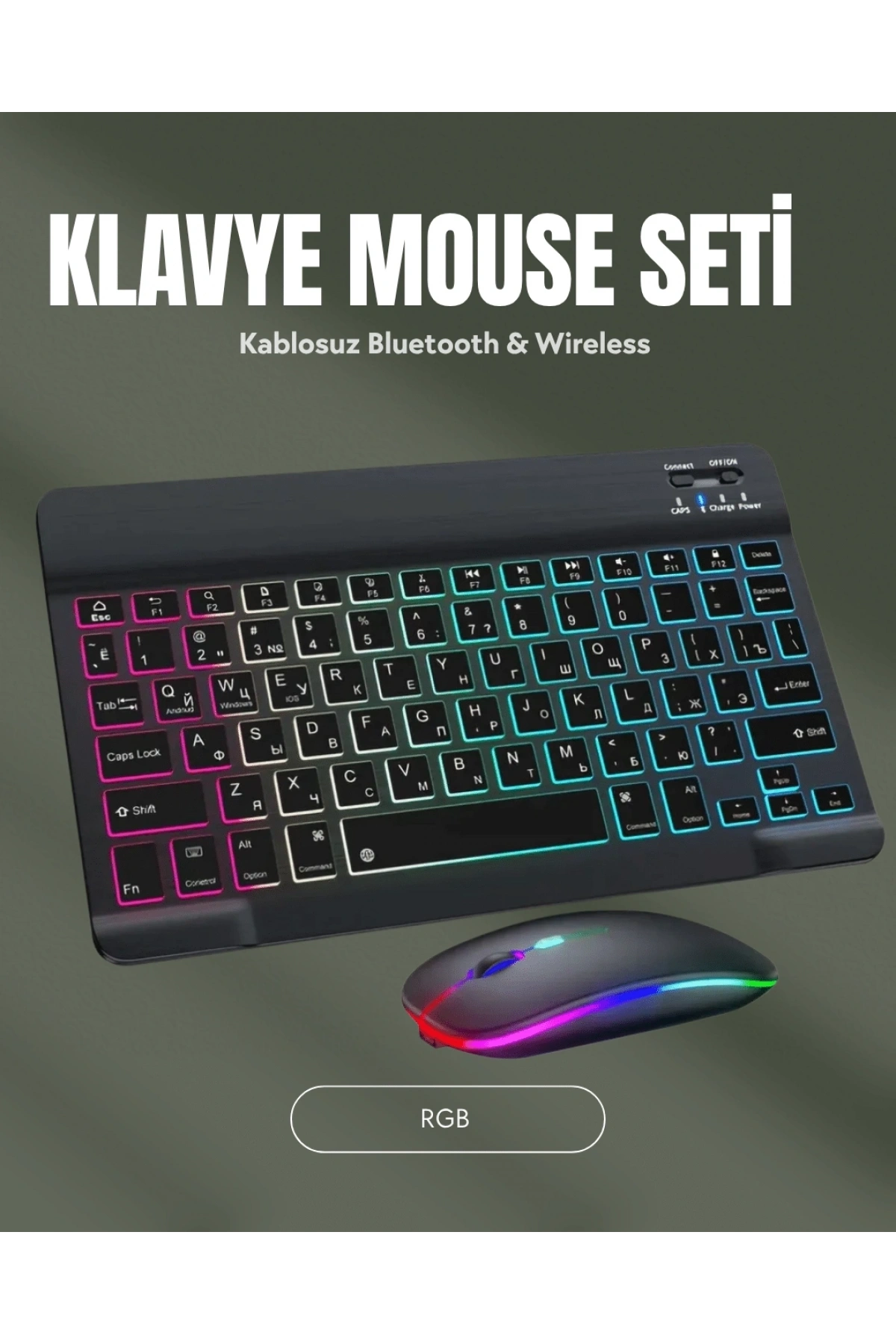 RGB Aydınlatmalı Şarjlı Kablosuz Klavye ve Mouse Seti – Modern ve Kompakt Tasarım