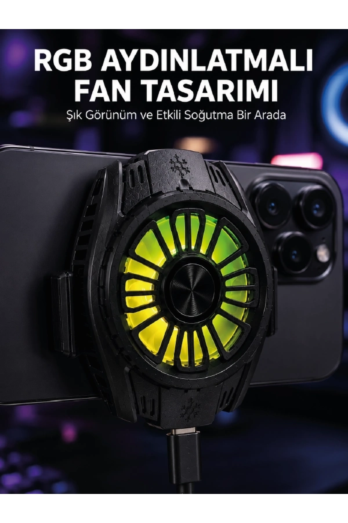 RGB Fan Aydınlatmalı Sessiz Çalışan Telefon Soğutucu