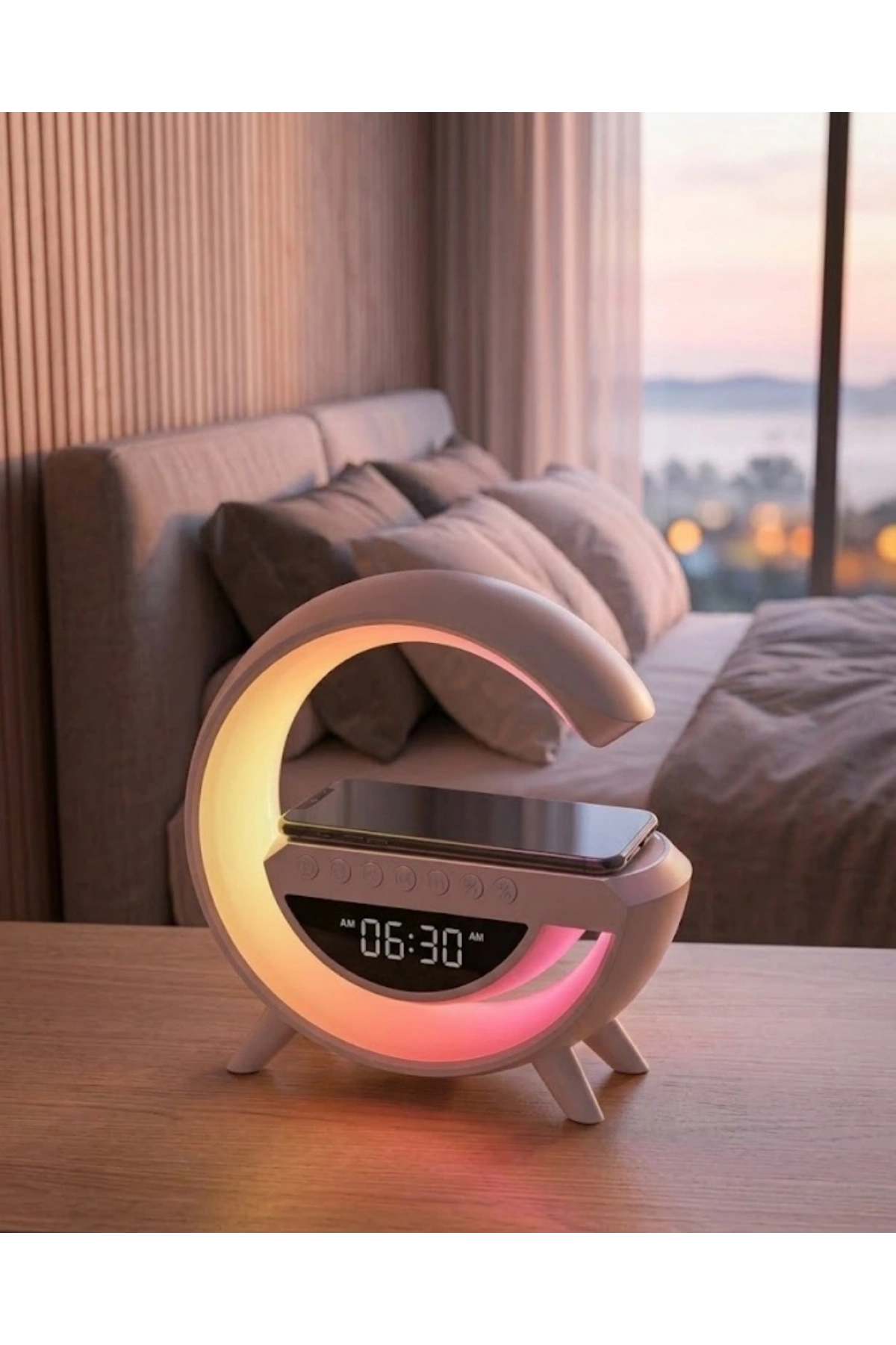 RGB Gece Lambalı Kablosuz Şarj Cihazlı Bluetooth Hoparlör Dijital Saat