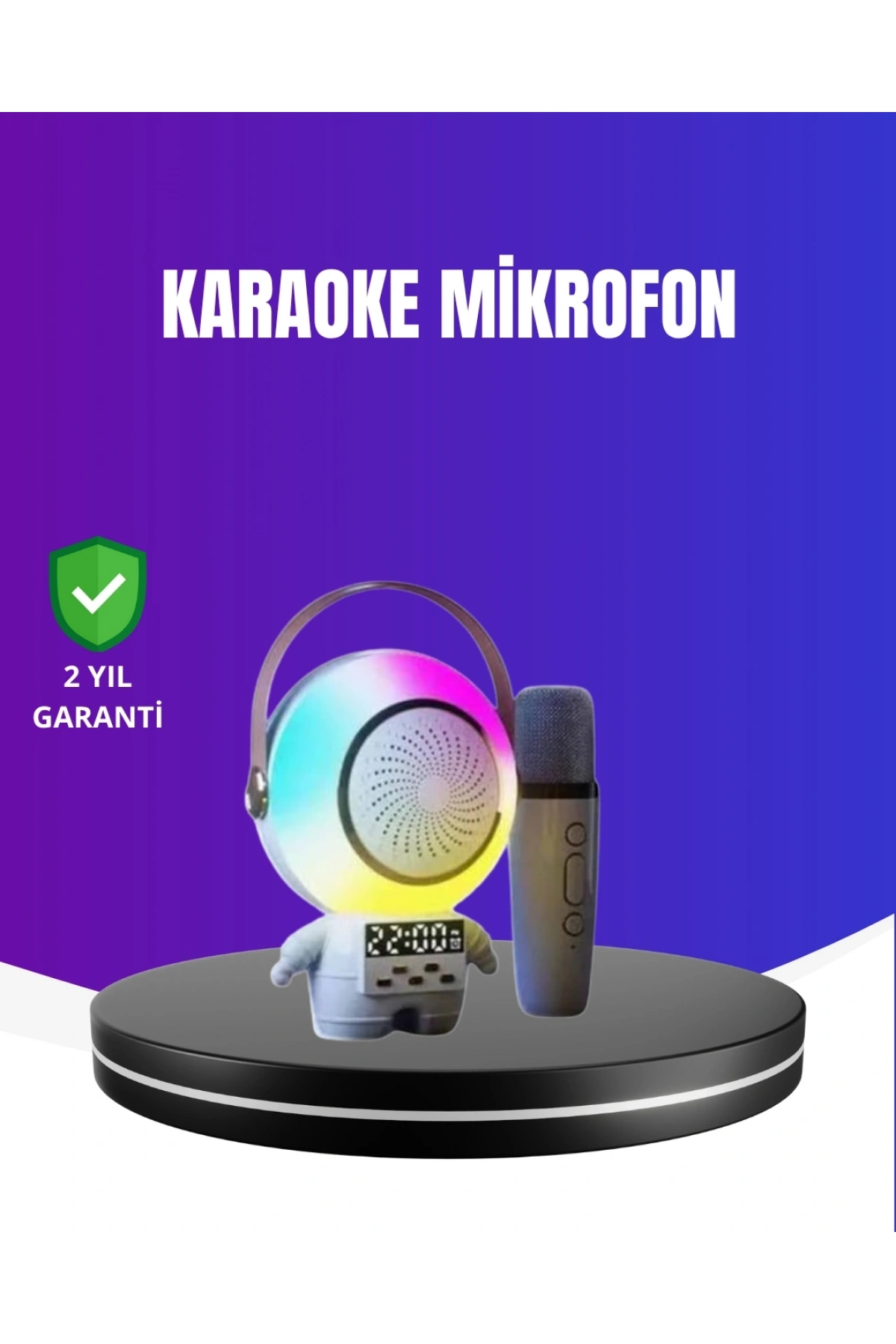 RGB Işıklı Astronot Bluetooth Hoparlör Karaoke Mikrofonlu