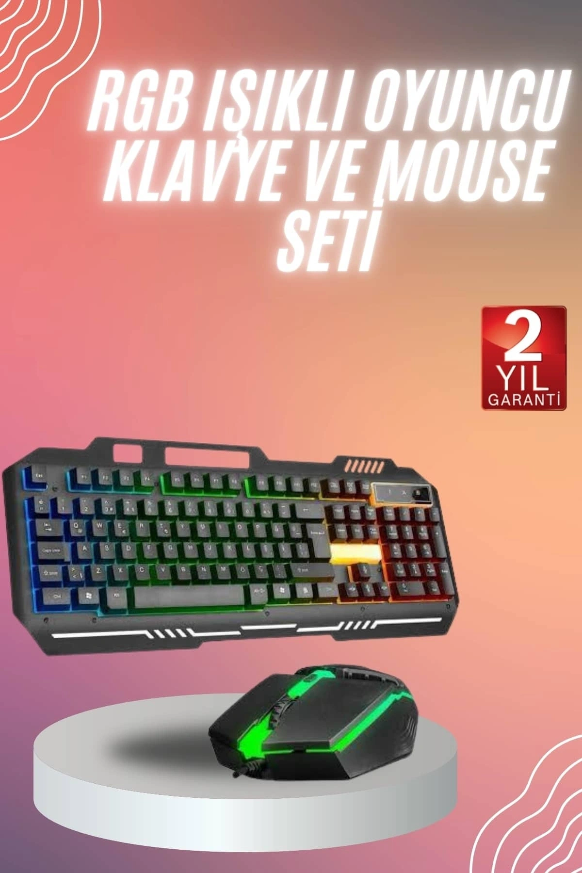 RGB Işıklı  Oyuncu Klavye Q Klavye Mouse Hediyeli