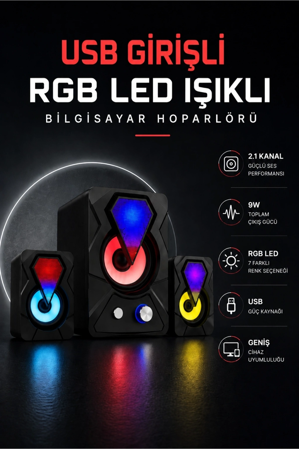 RGB LED AYDINLATMALI USB BİLGİSAYAR OYUN HOPARLÖRÜ