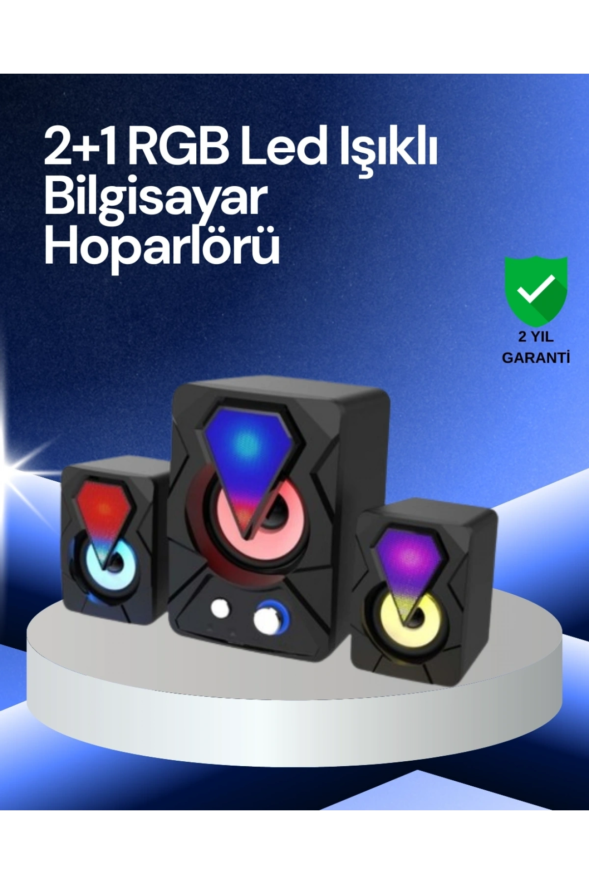 RGB LED Işıklı 2.1 USB Oyun Hoparlörü Derin Bas ve Net Ses