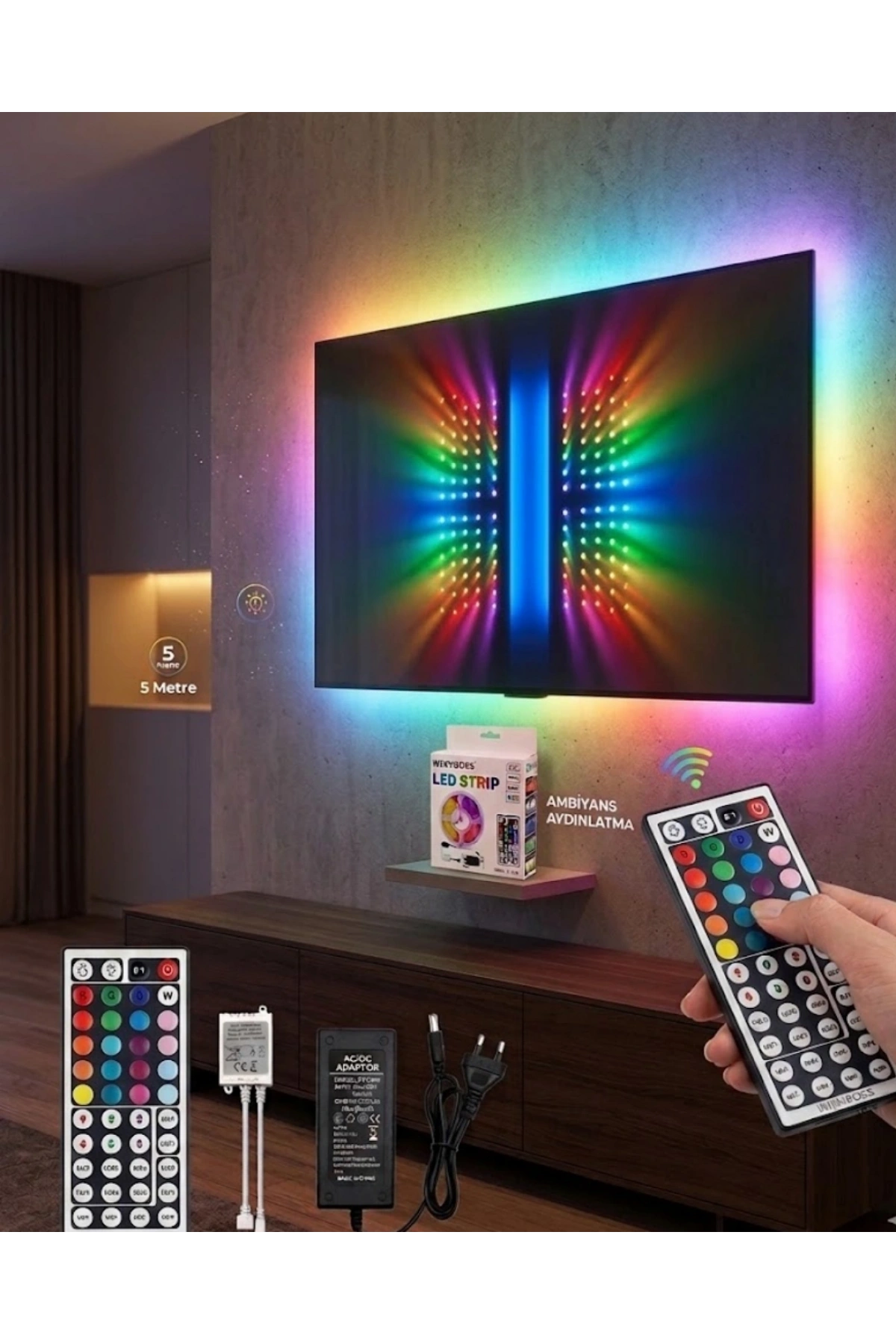 RGB LED Strip 5 Metre Kumandalı 5050 Şerit Led Dekorasyon Işığı