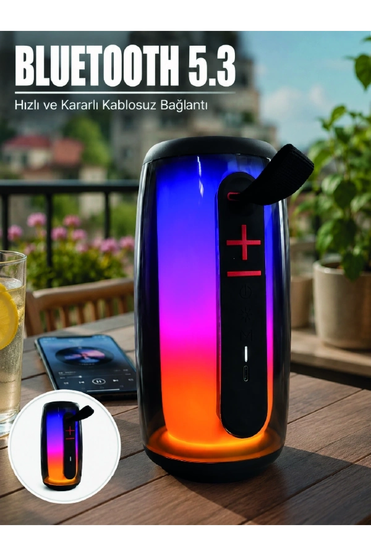 RGB LED Taşınabilir Bluetooth Speaker Güçlü Bas Ses Type-C Şarj Girişli