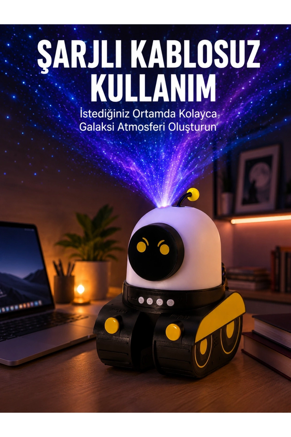 Robot Tasarımlı Bluetooth Hoparlörlü Yıldızlı Gökyüzü Projektör Yeni Nesil