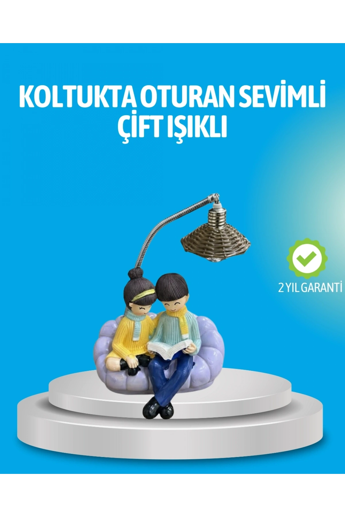 Romantik Çift Figürlü Okuyan Çift Masa Lambası Dekoratif LED Aydınlatma