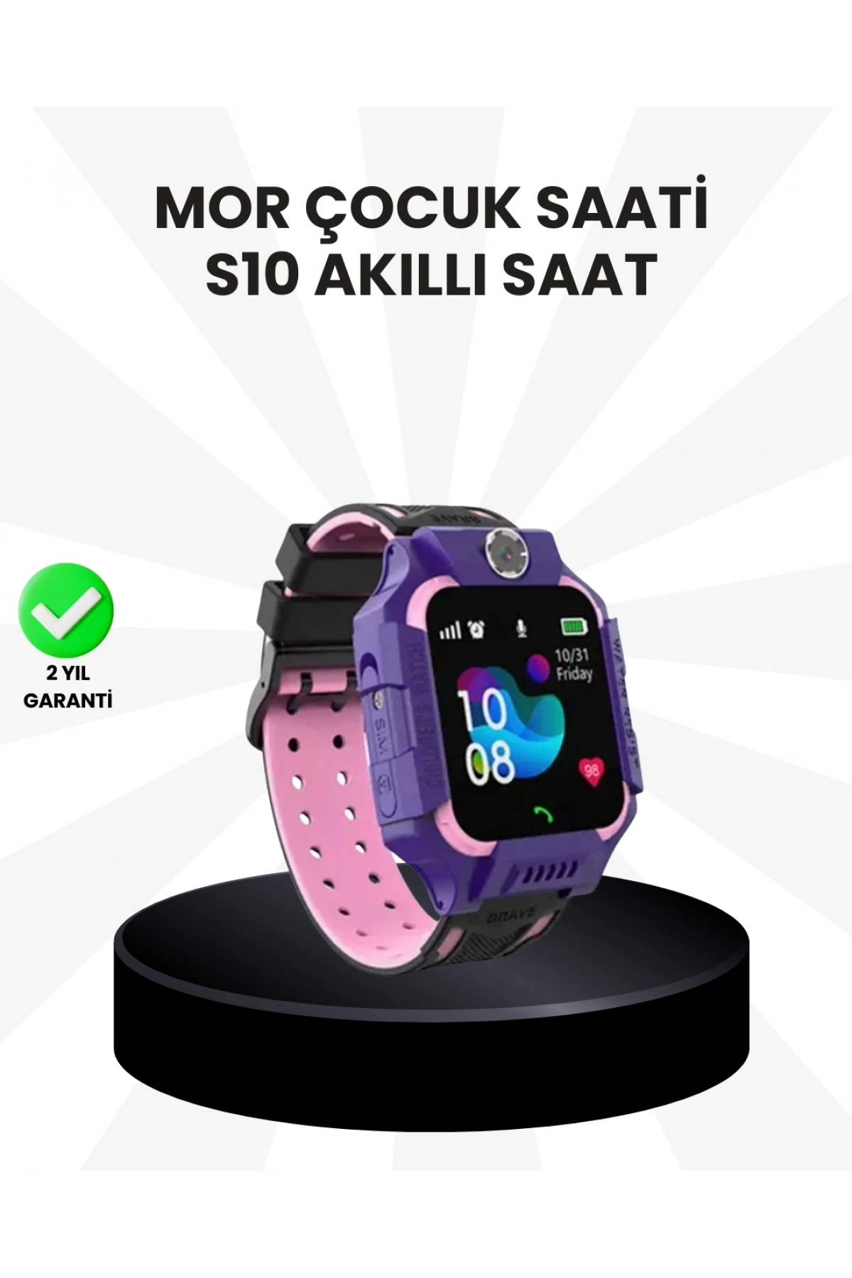 S10 Akıllı Çocuk Saati Mor Model Çift Yönlü Konuşma ve SOS Fonksiyonu