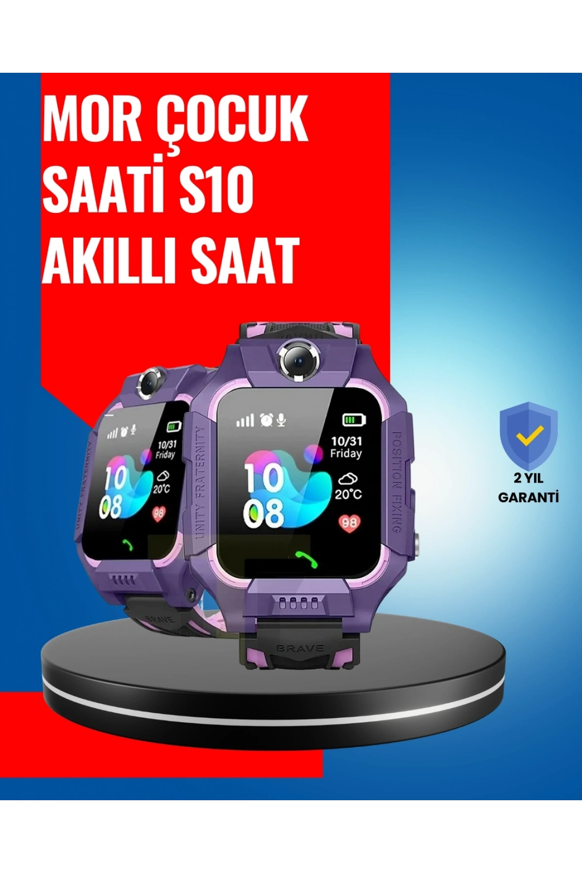 S10 Mor Akıllı Çocuk Saati Geçmiş Konum ve Acil Durum Uyarılı