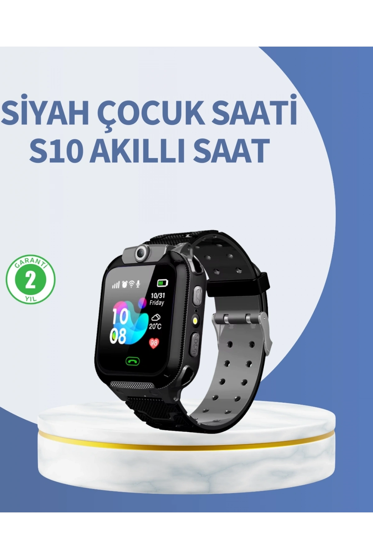 S10 Siyah Akıllı Çocuk Saati Anlık Konum Takibi ve Rota Geçmişi