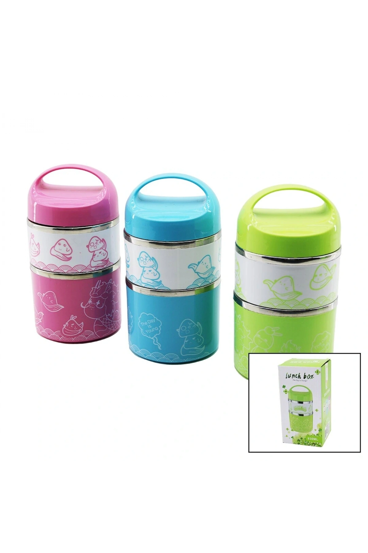 SABİT KULPLU - RESİMLİ - RENKLİ   2Lİ  SEFER TASI - SAKLAMA KABI 930ML (5047)