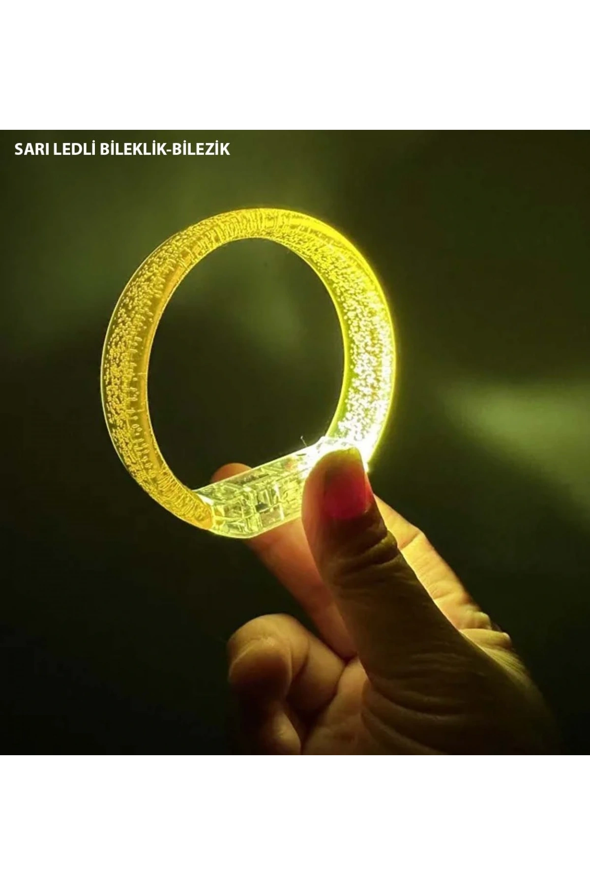 Sarı Led Işıklı Baskı Yapılabilen Pilli Bileklik Bilezik 1,5 cm Genişlik (5047)