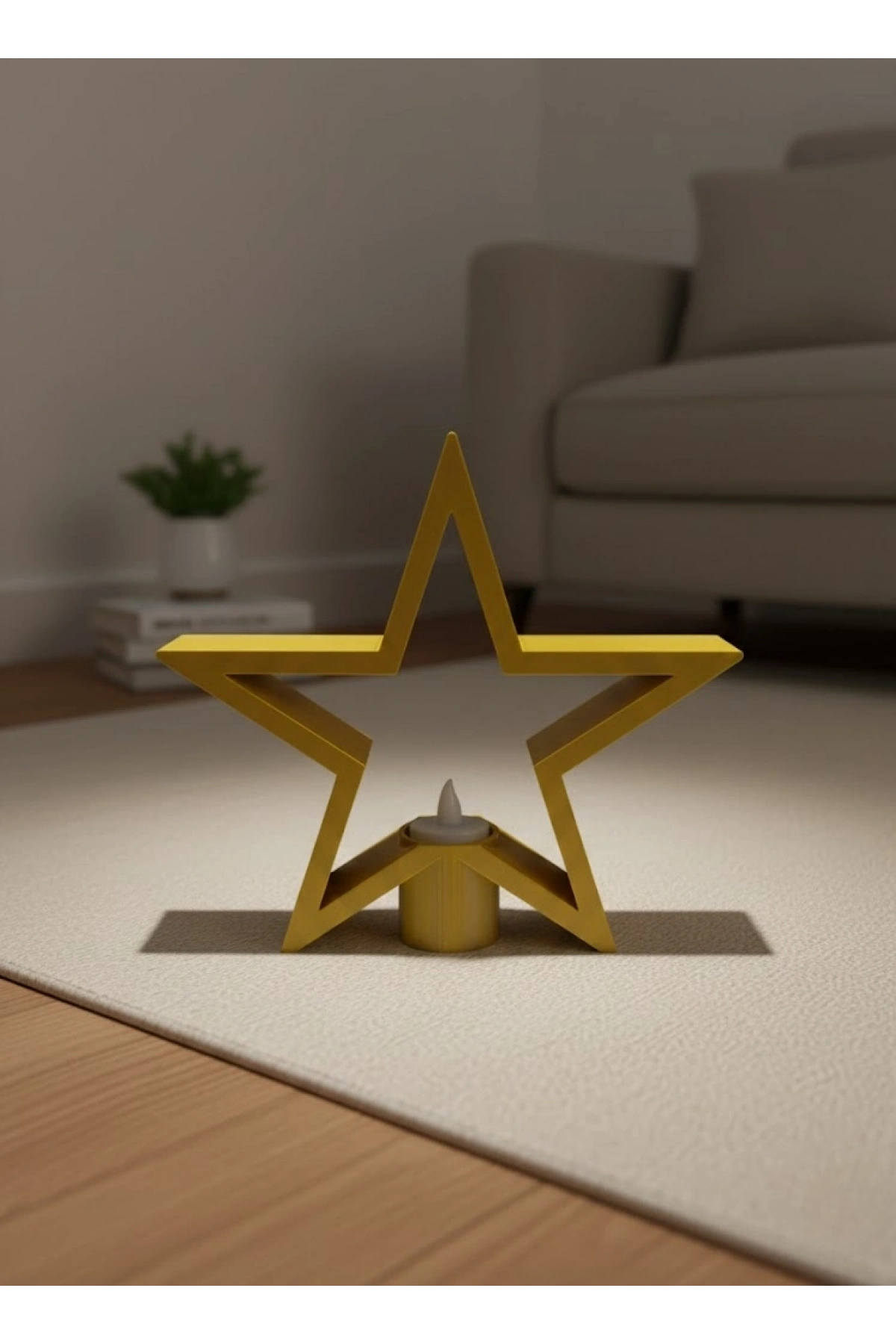 Sarı Yıldız Mumluk Modern Salon ve Raf Dekoru