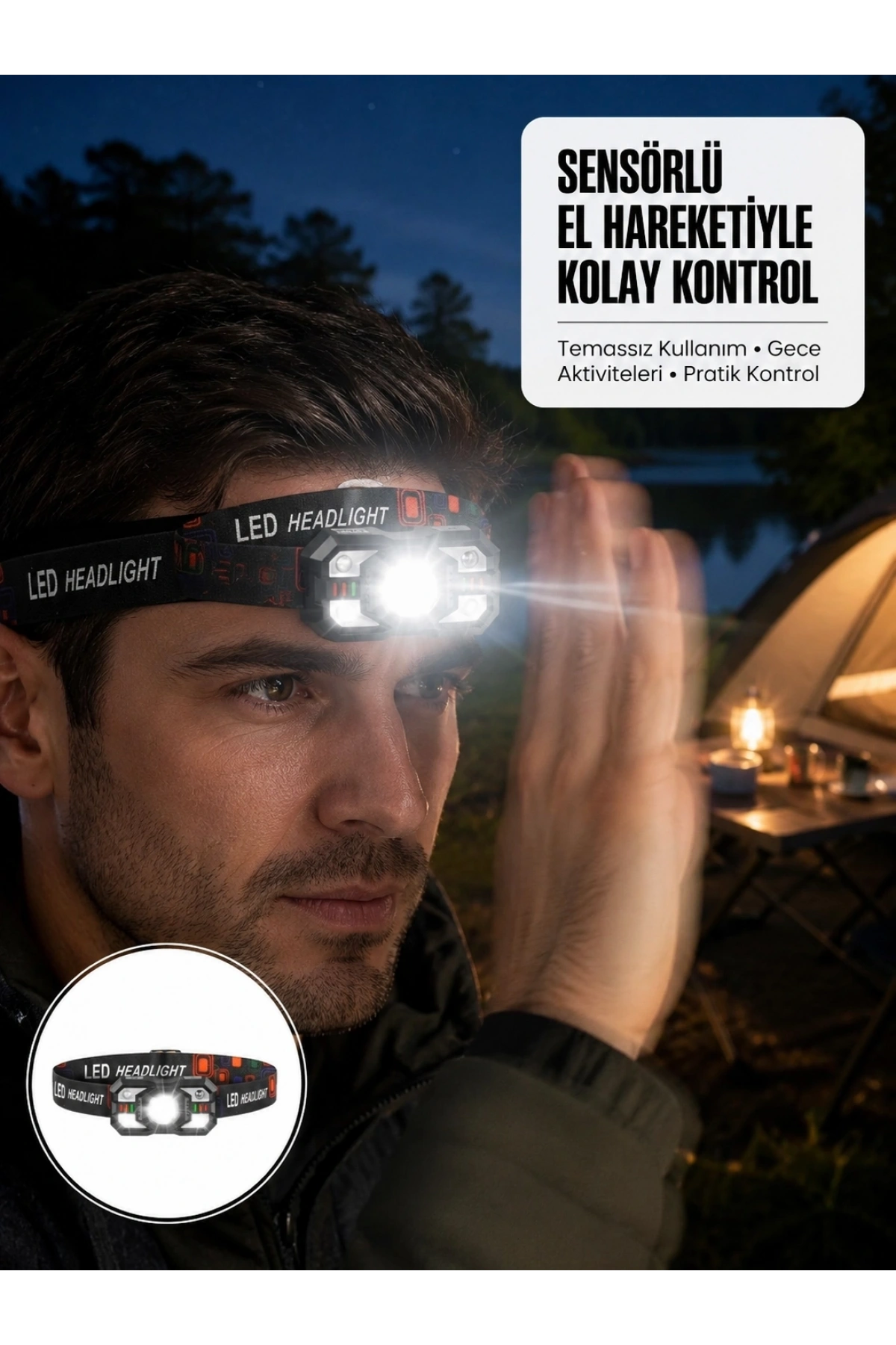 Şarj Edilebilir LED Far Hareket Sensörlü 5 Modlu Outdoor Yeni Nesil