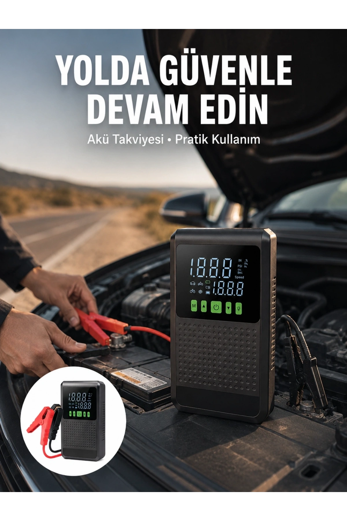 Şarjlı Araç Akü Takviyeli Hava Pompası Powerbank Özellikli Yeni Nesil