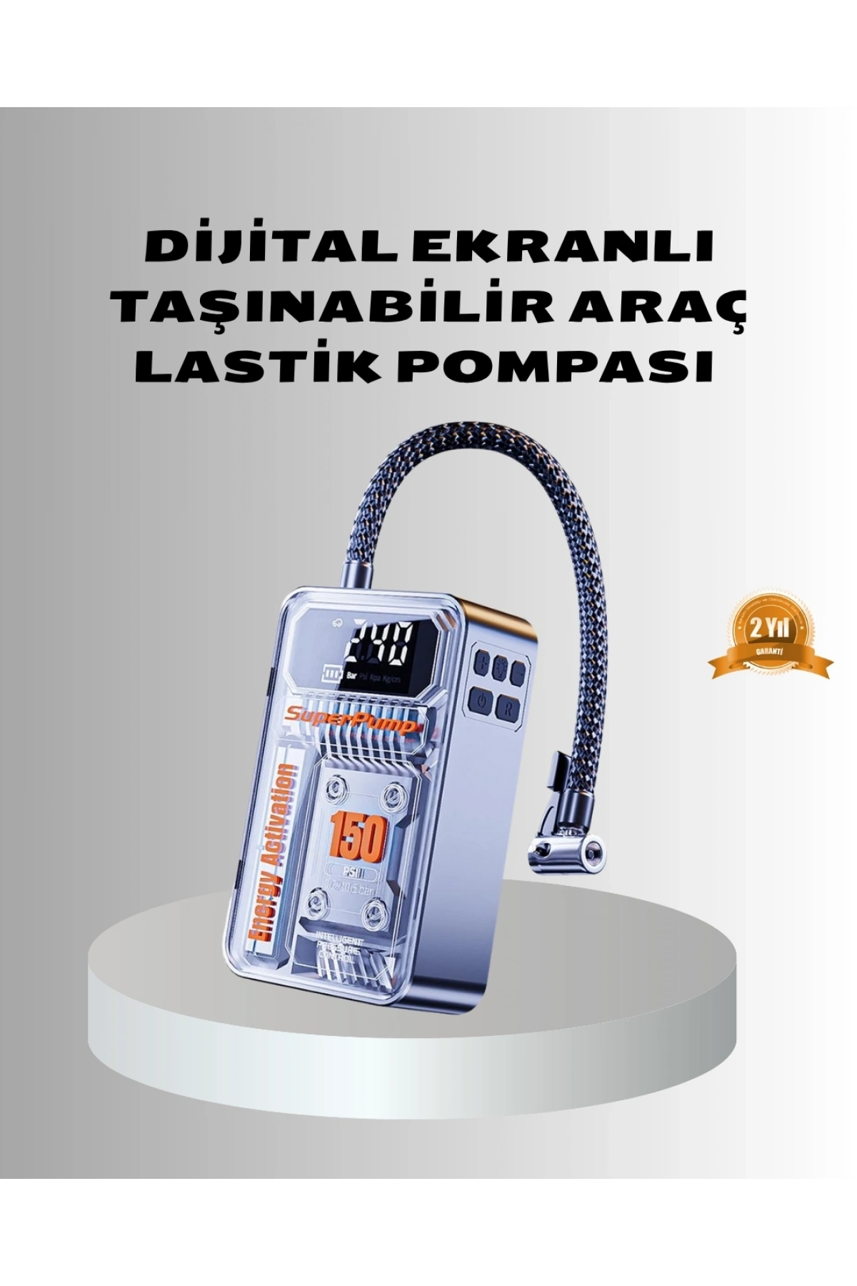 Şarjlı Kablosuz Hava Pompası – 150 PSI Basınç, LED Ekran ve 6000mAh Batarya